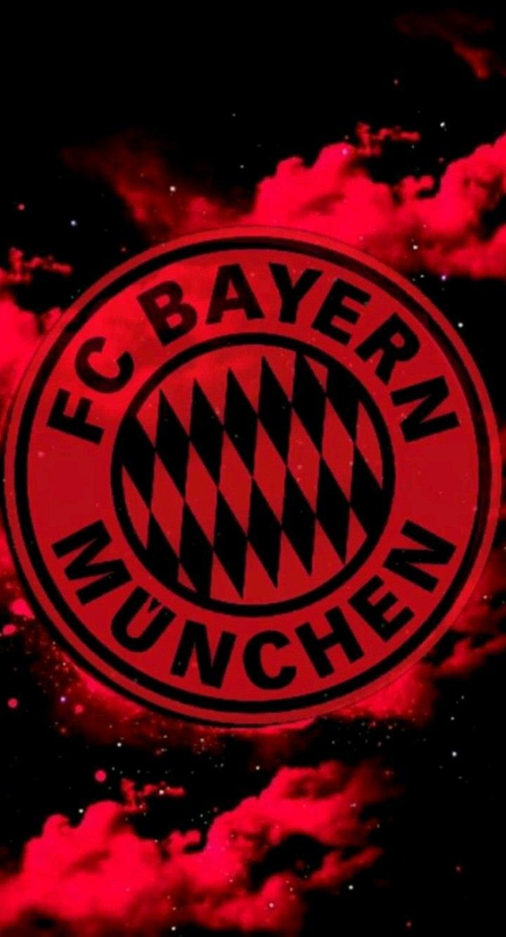 FC Bayern München, Schwarzes Wappen, Rote Wolken, Dunkel, Android-Hintergrundbild