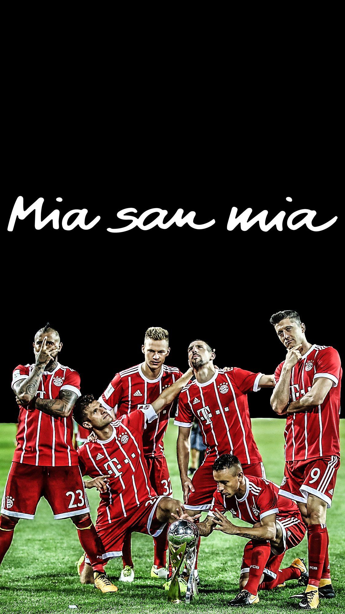 FC Bayern München, Mia san mia, Mannschaft, Torjubel, Rote Trikots, Full HD, iPhone-Hintergrundbild
