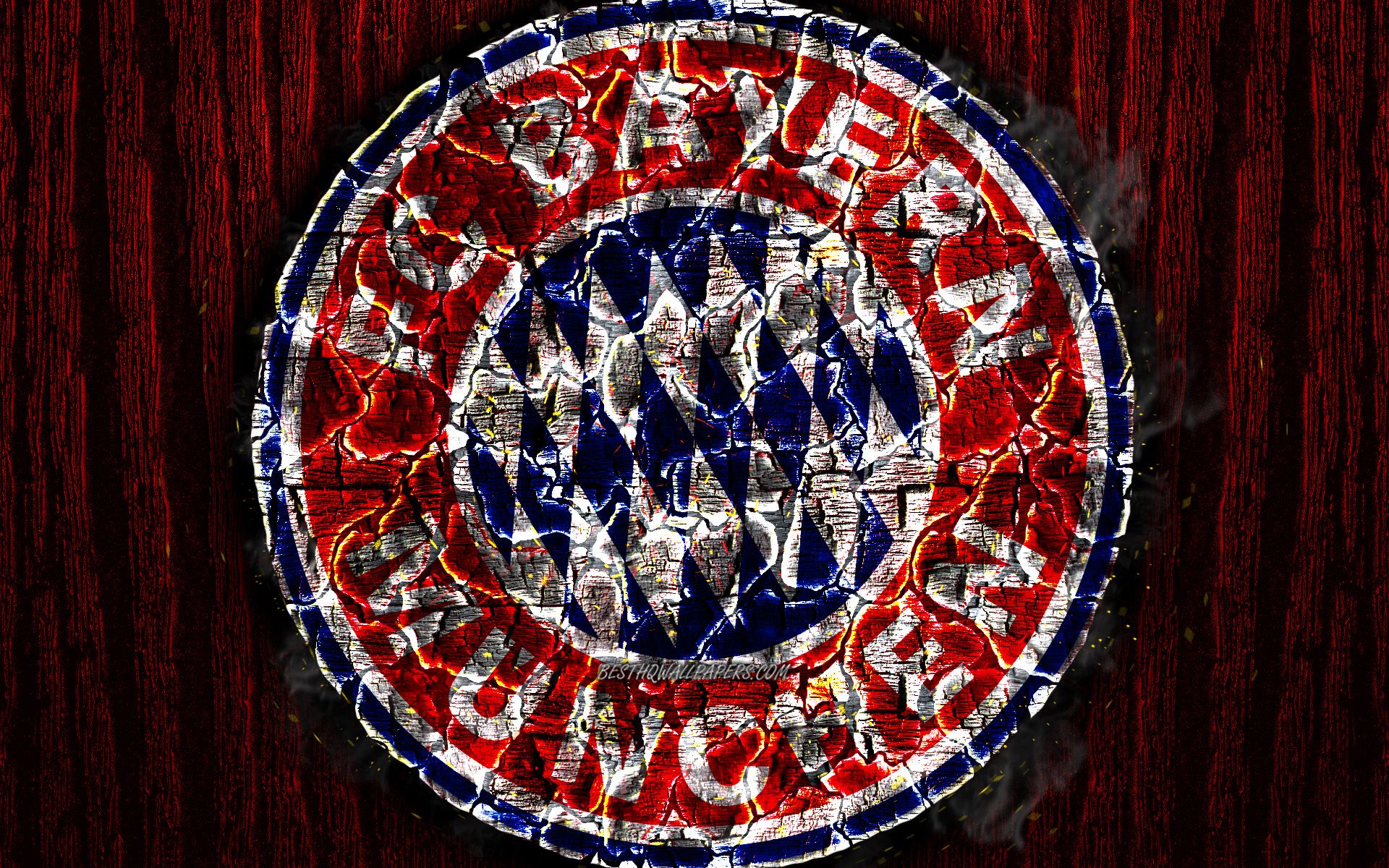FC Bayern München, Verwittertes Wappen, Roter Vorhang, Grunge, Full-HD-Hintergrundbild für PC
