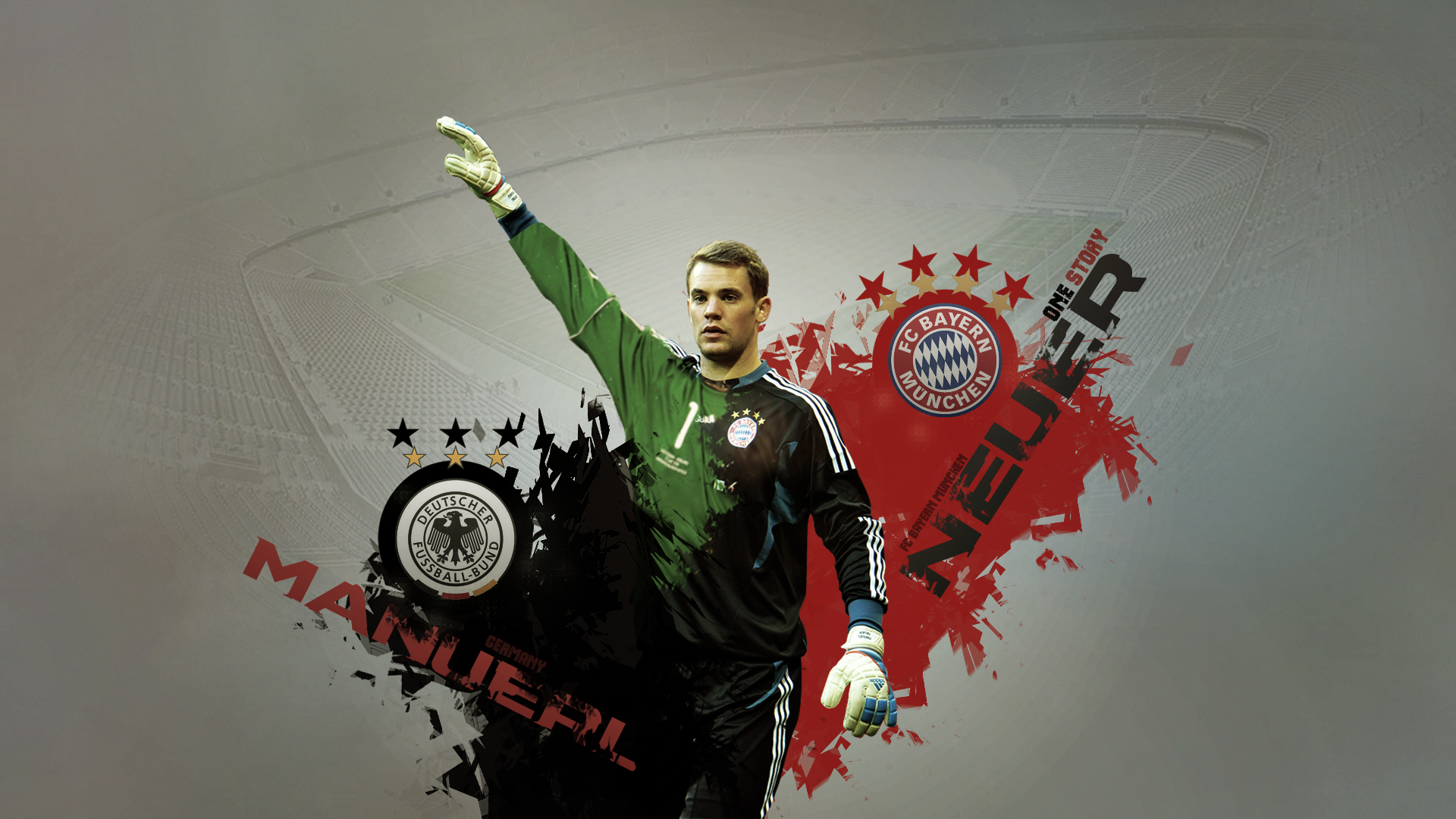 Manuel Neuer, FC Bayern München, Torwart, Deutsche Nationalmannschaft, Grünes Trikot, Full-HD-Hintergrund