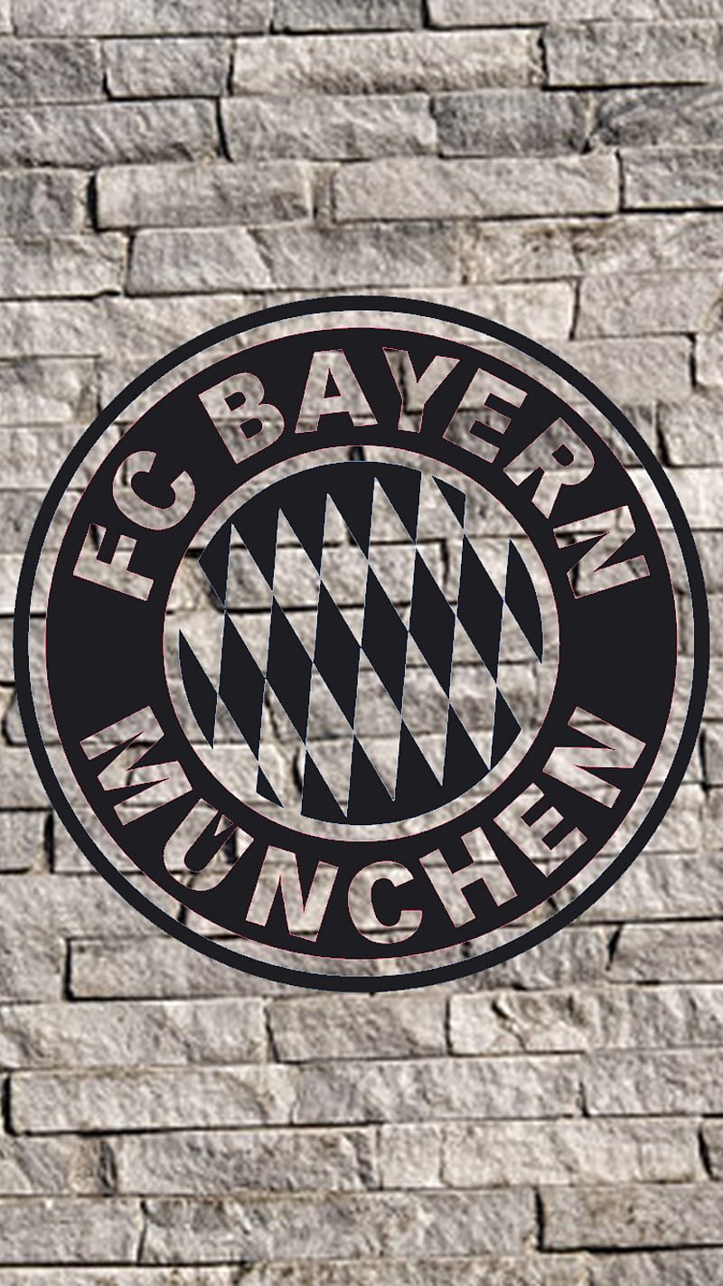 FC Bayern München, Wappen, Steinmauer, Monochrom, HD, Handy-Hintergrund im Hochformat