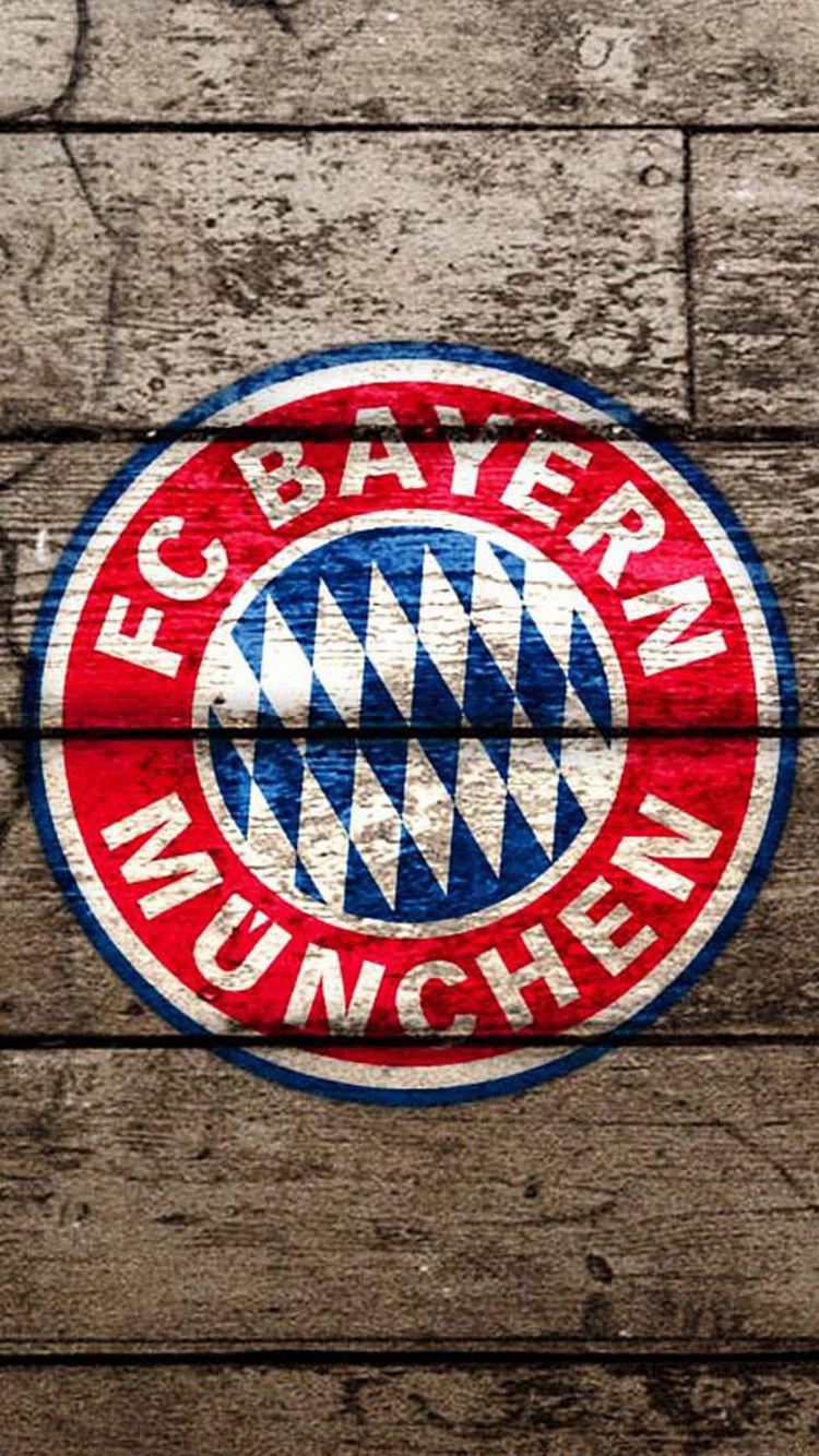 FC Bayern München, Logo, Holzbretter, Vintage, Hintergrundbild für iPhone und Android