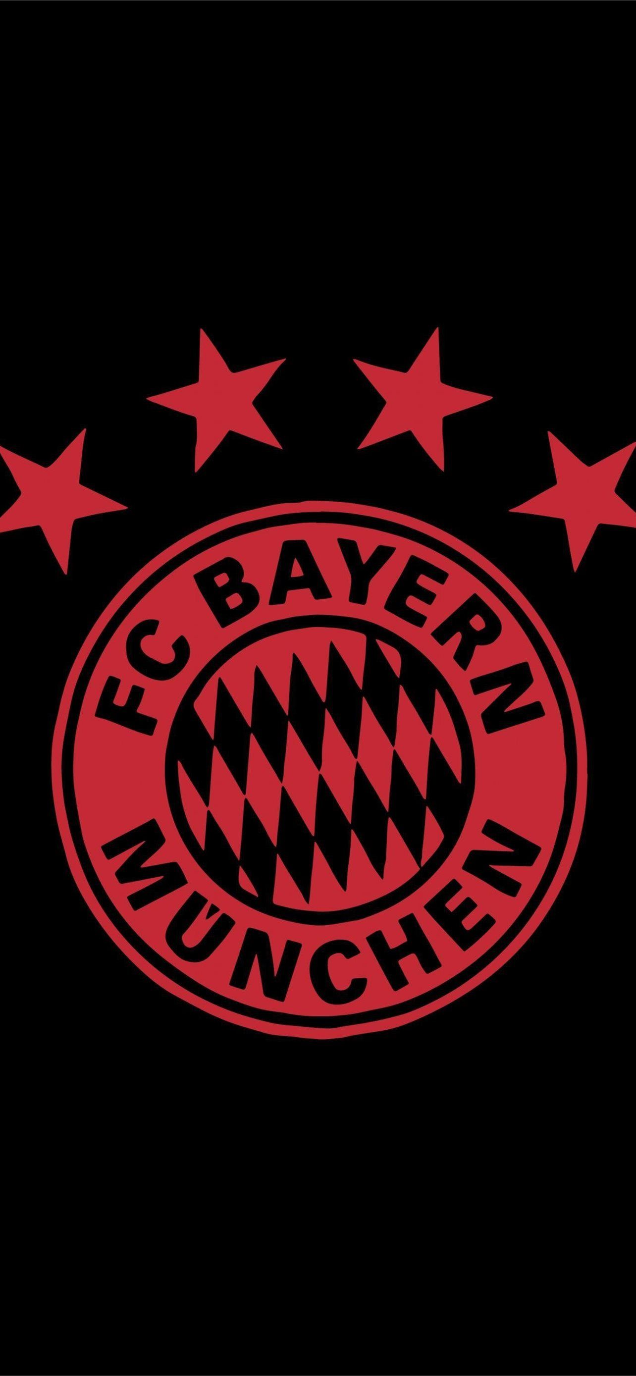 FC Bayern München, Rotes Wappen, Vier Sterne, Schwarzer Hintergrund, Sperrbildschirm fürs iPhone