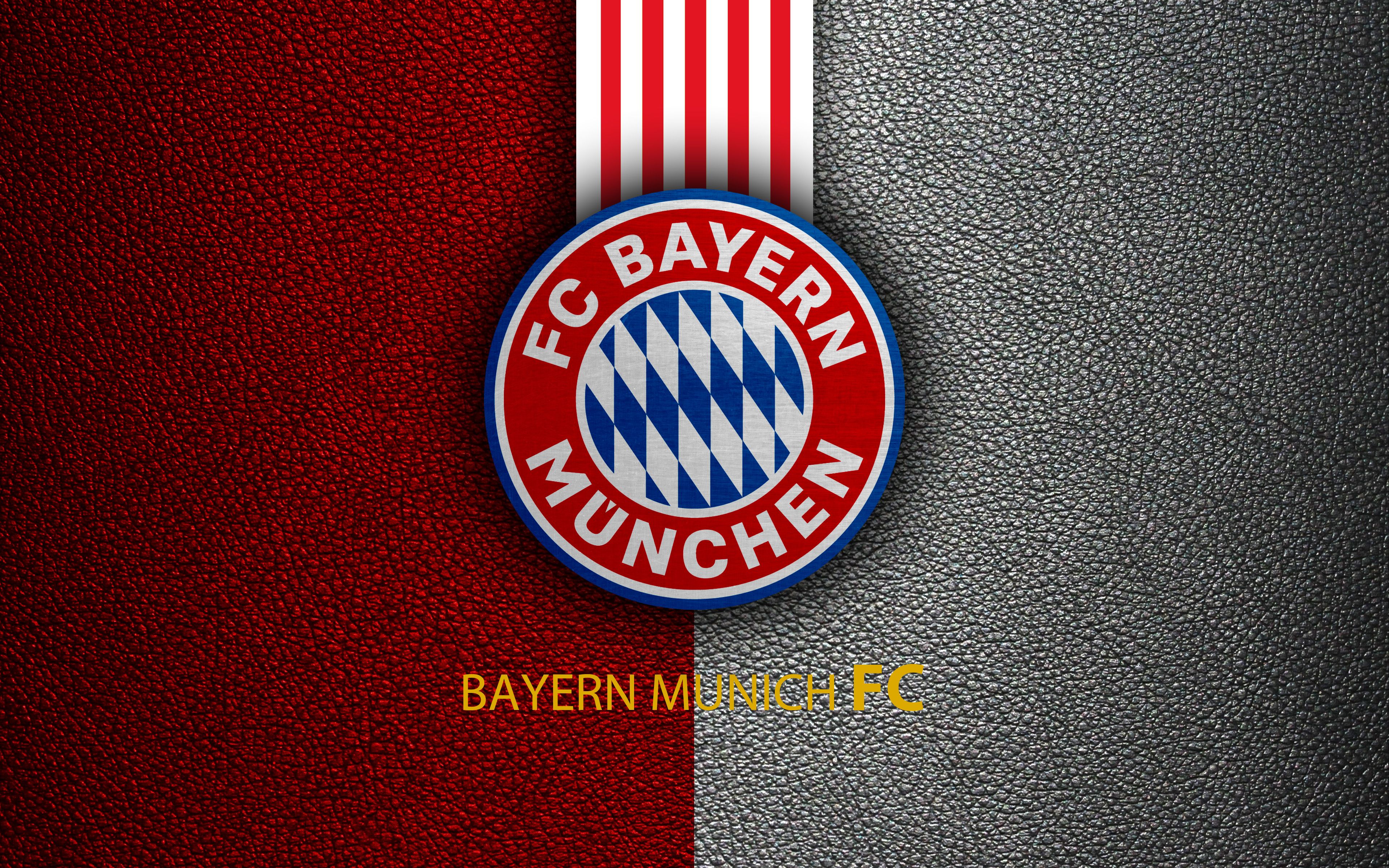 FC Bayern München, Wappen, Leder, Rot-grau, 4K, Desktop-Hintergrund für Windows