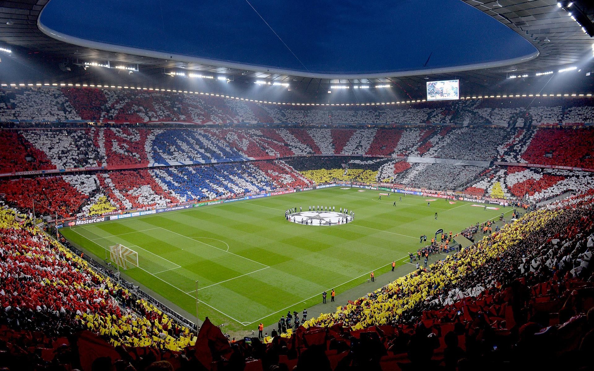 Allianz Arena, FC Bayern München, Choreografie, Fußballstadion, Flutlicht, Full HD, PC-Hintergrundbild
