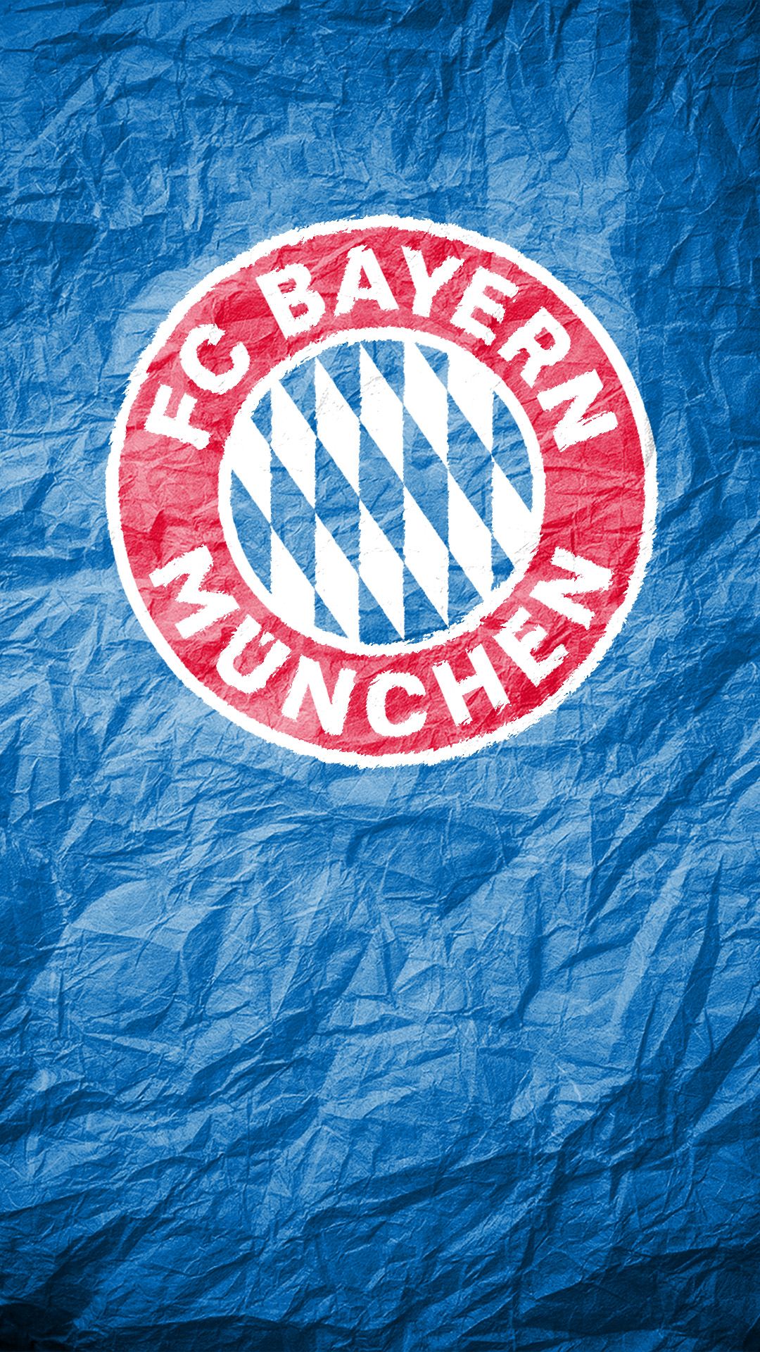 FC Bayern München, Wappen, Blaues Papier, Knitterstruktur, 1080x1920, Handy-Hintergrund