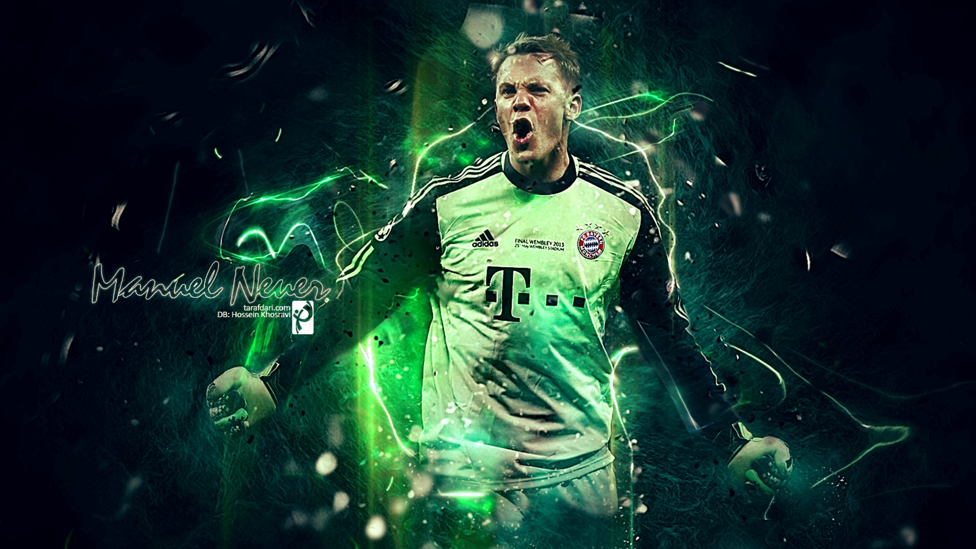 Manuel Neuer, FC Bayern München, Torwart, Grünes Licht, Digitale Kunst, Full HD, Laptop-Hintergrundbild