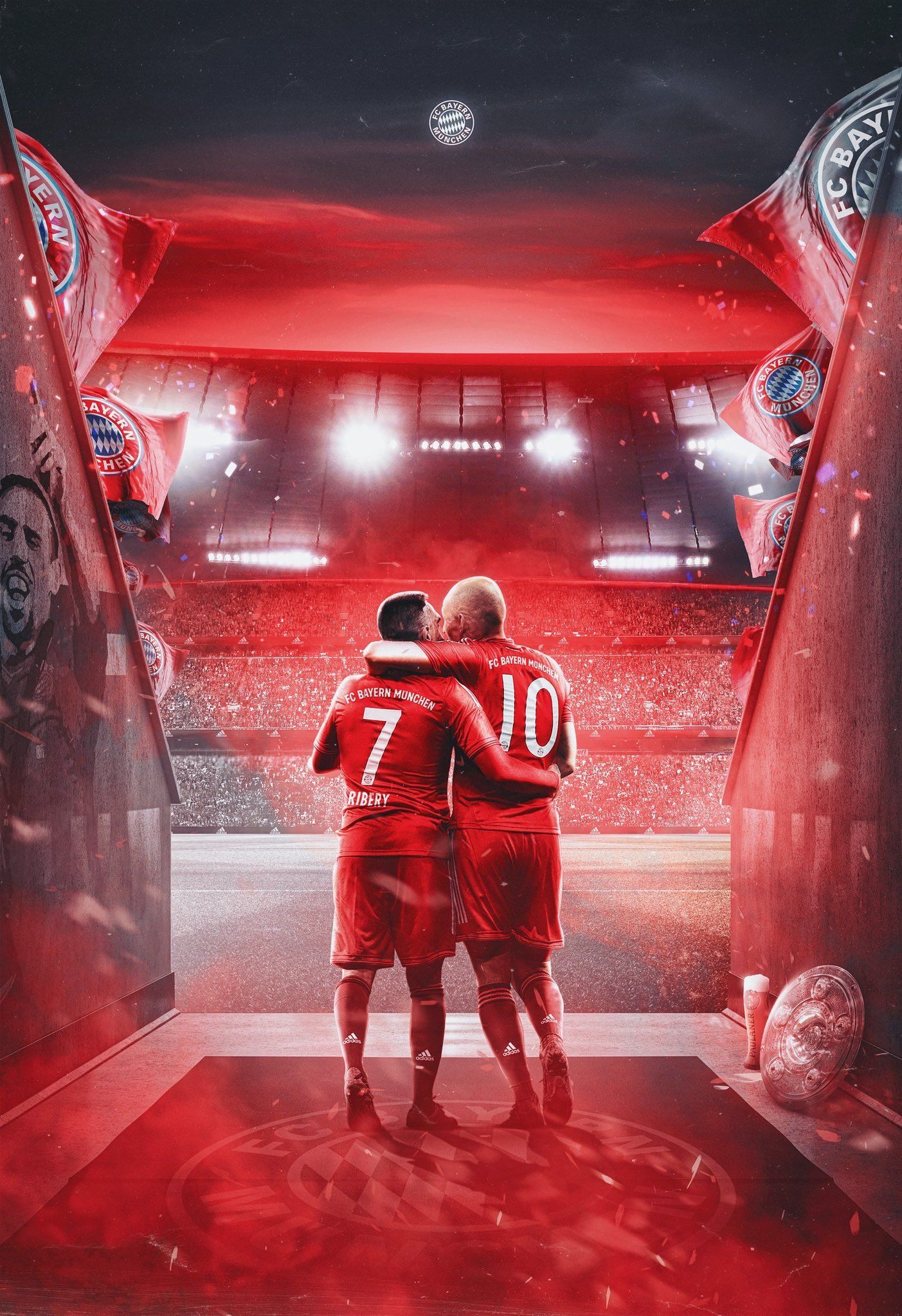 FC Bayern München, Spielertunnel, Fußballspieler, Rotes Licht, Rückansicht, Hintergrundbild fürs iPad