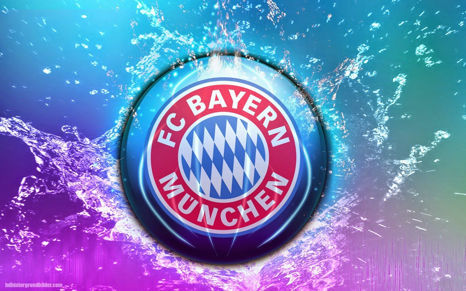 FC Bayern München, Wappen, Wasserspritzer, Türkis-lila, 16:10, HD-Hintergrundbild für den Desktop
