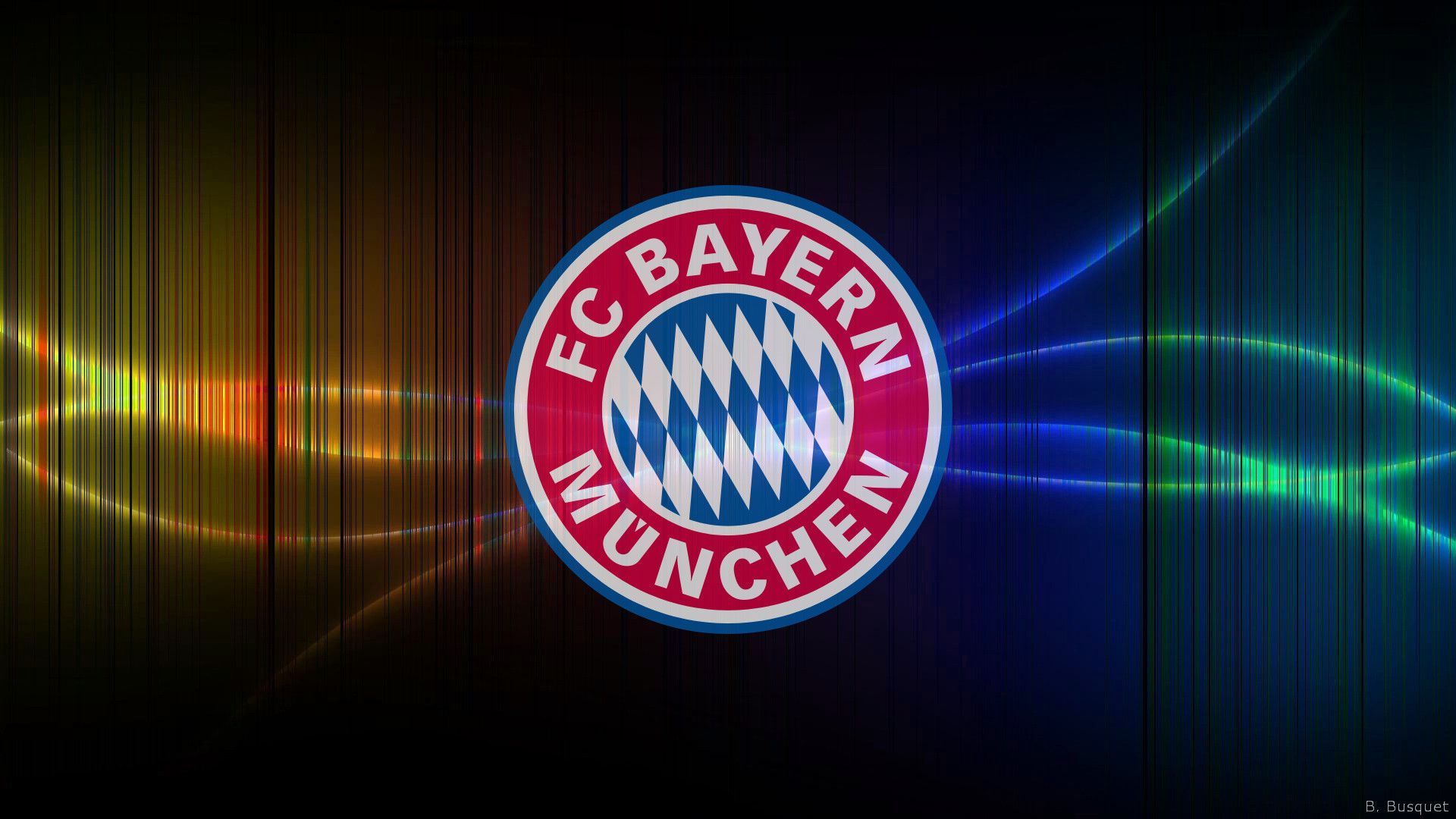 FC Bayern München, Wappen, Regenbogenfarben, Lichtstreifen, Schwarzer Hintergrund, 1080p Wallpaper