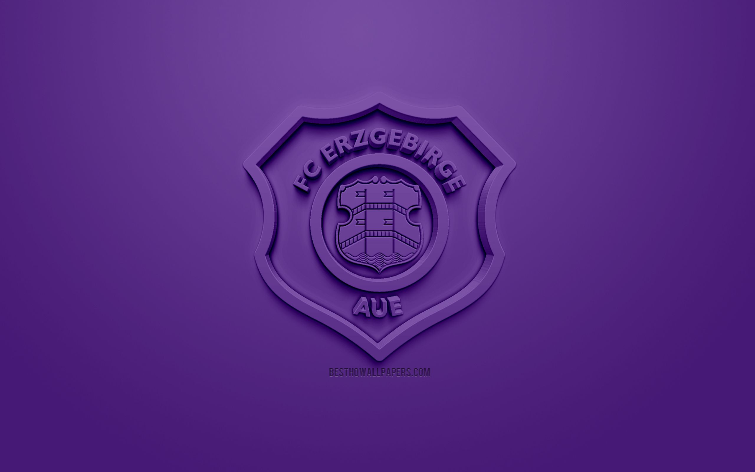 FC Erzgebirge Aue, 3D-Logo, Lila Hintergrund, Prägung, 2K Wallpaper