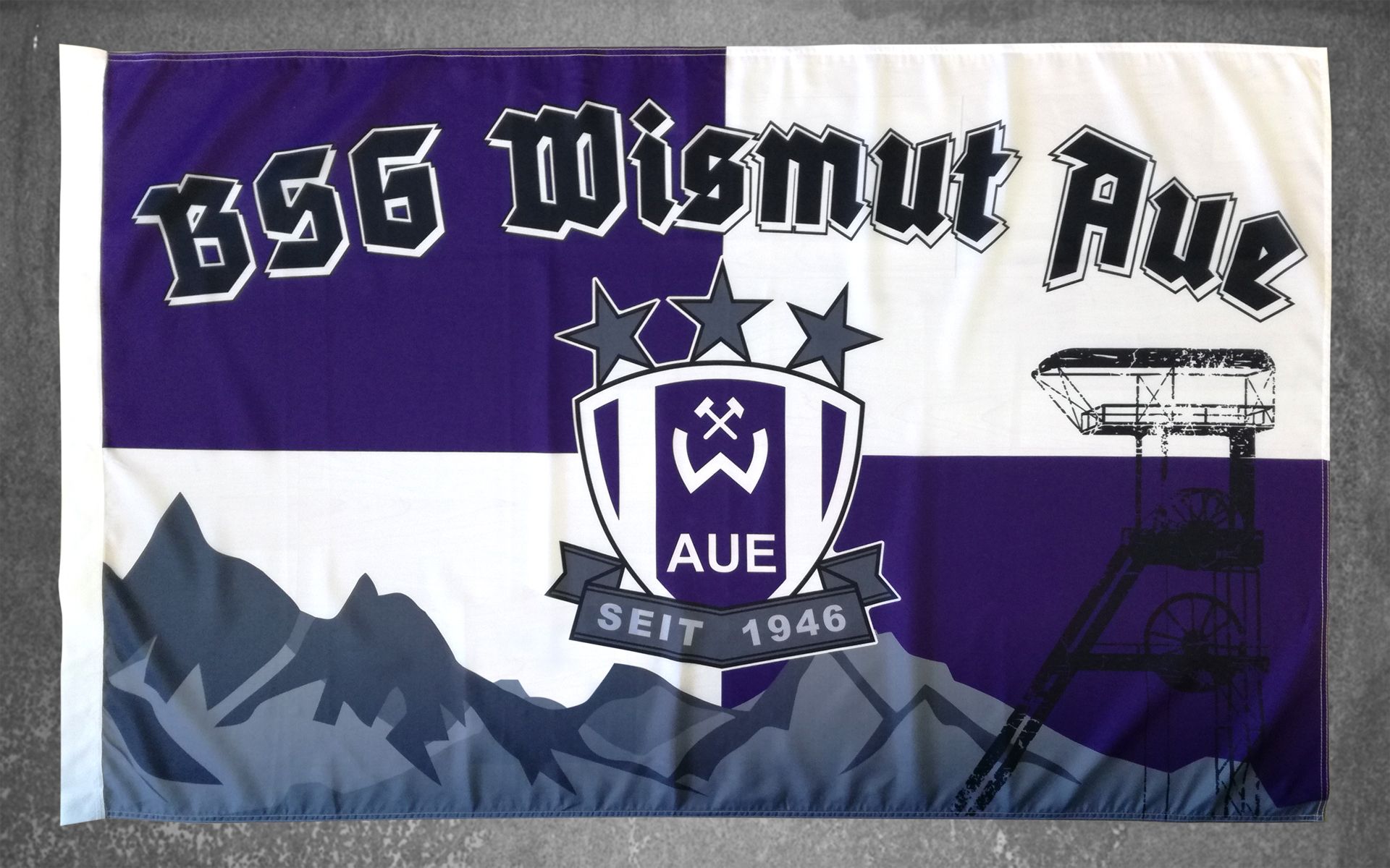 BSG Wismut Aue, Fahne, Förderturm, Berge, Seit 1946, Full HD, Desktop-Hintergrund für Windows