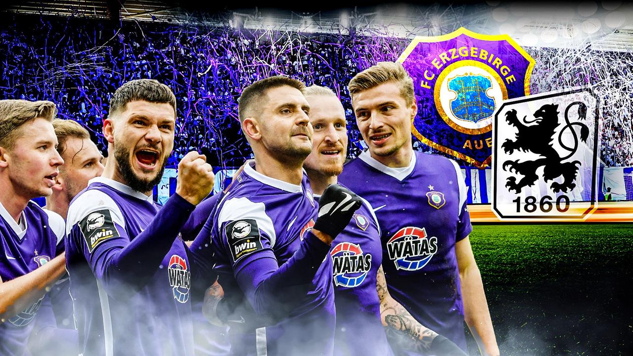 FC Erzgebirge Aue, TSV 1860 München, Spieler, Jubel, Fußball, HD, Windows-Hintergrundbild