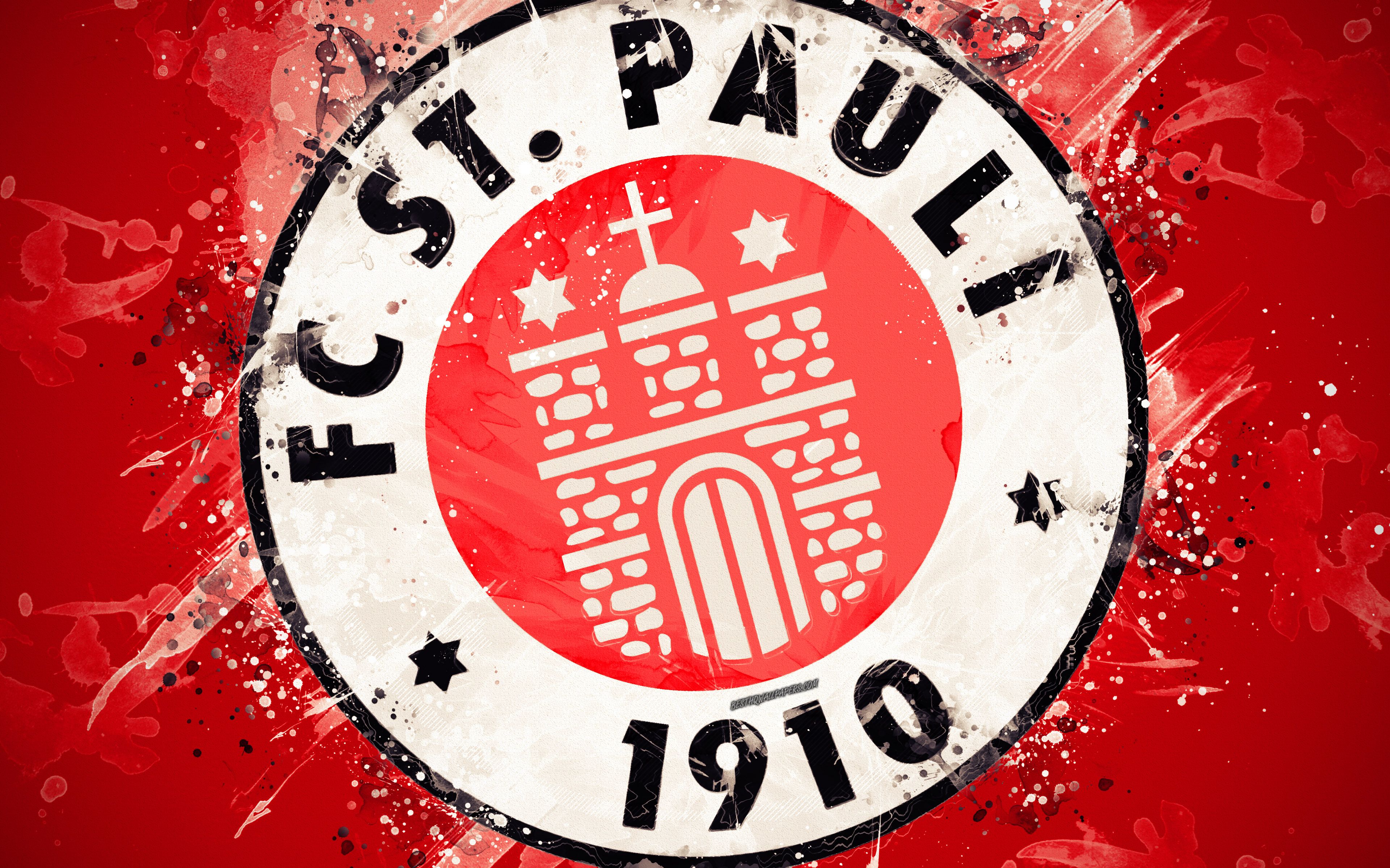FC St. Pauli, Wappen, Farbspritzer, Rot, 1910, 16:10, 4K-Hintergrundbild für den Desktop