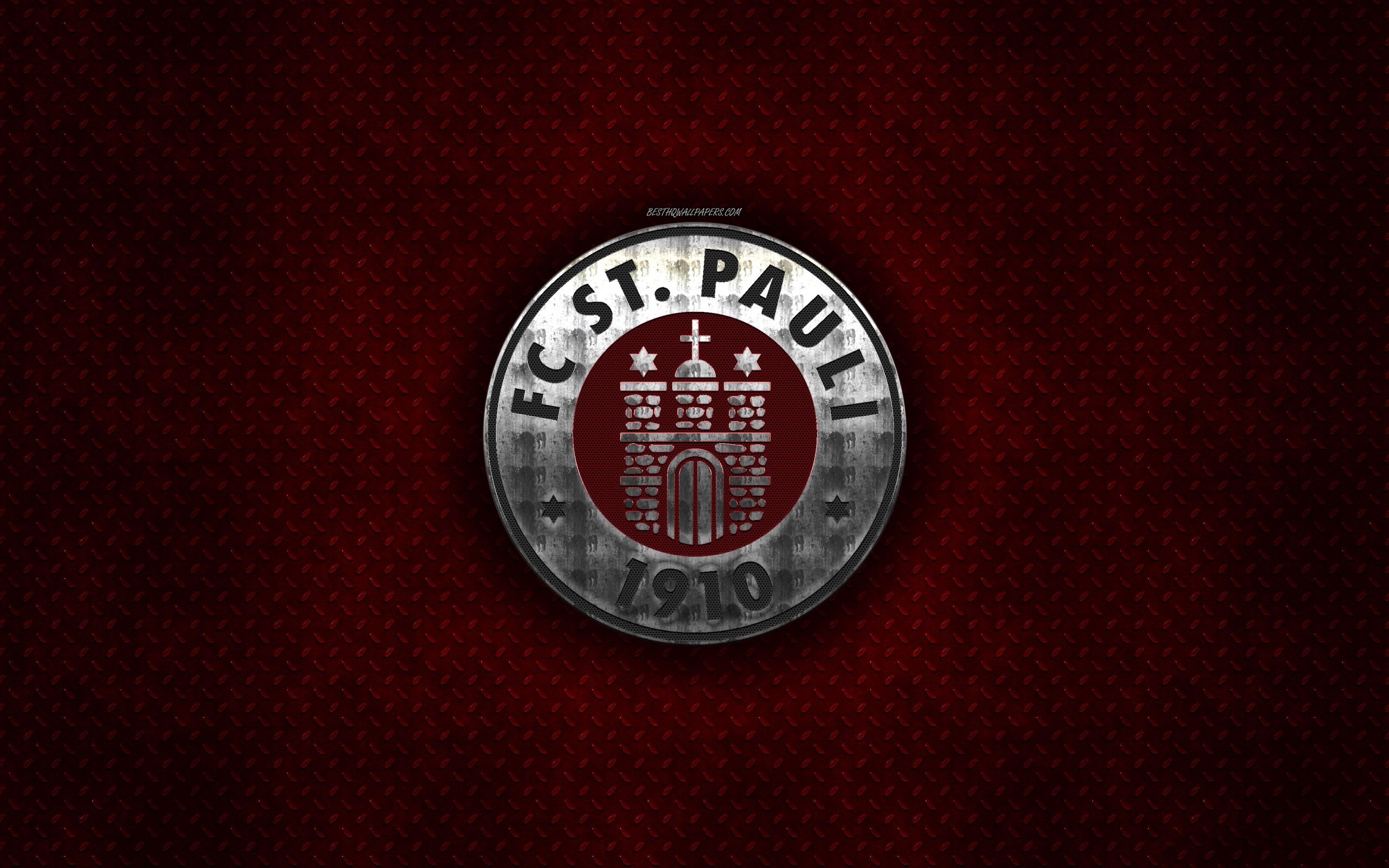 FC St. Pauli, Logo, Metall-Effekt, Dunkelrot, 2K, Hintergrundbild für den PC