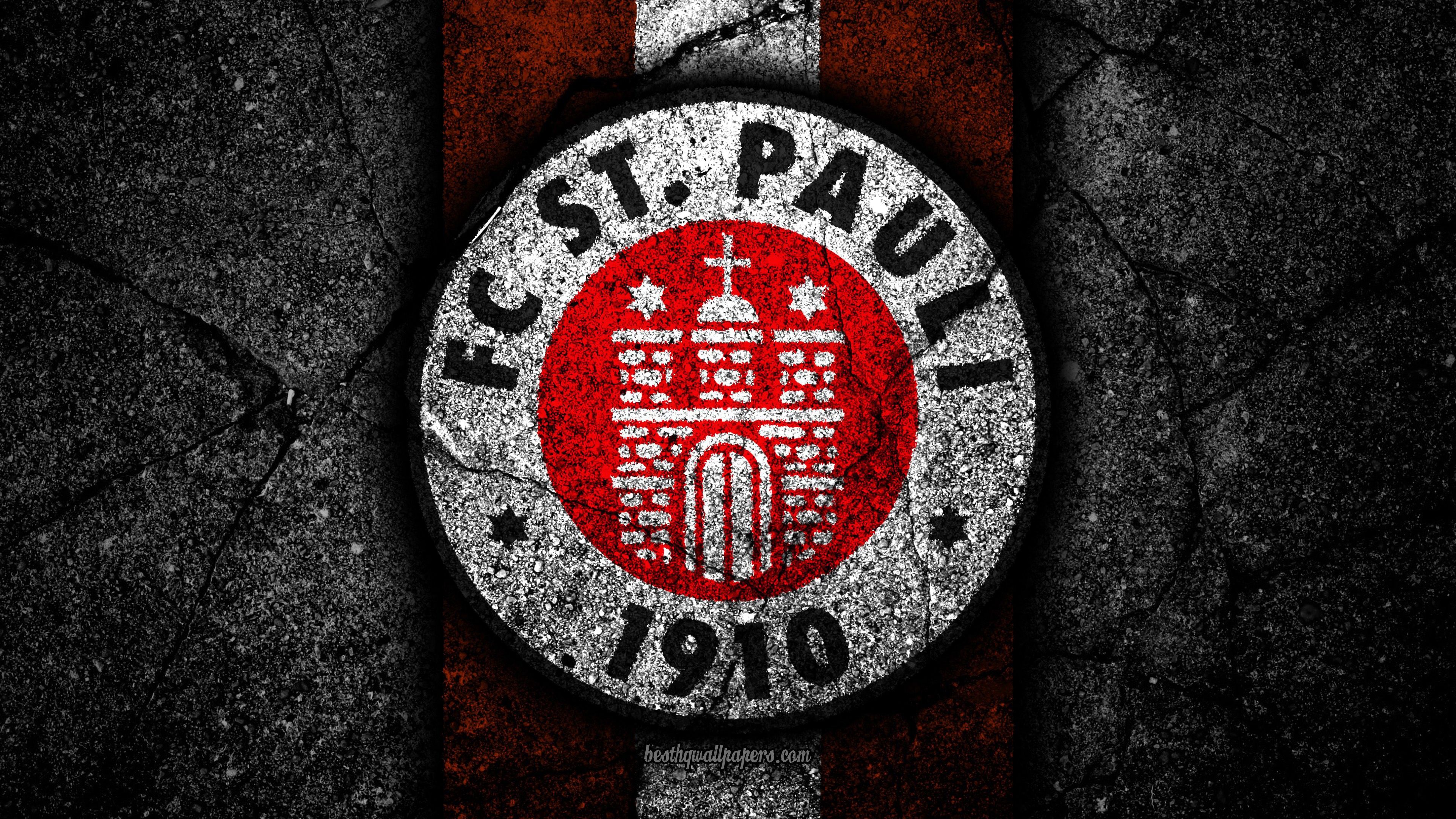 FC St. Pauli, Wappen, Stein, Grunge, Rot, 4K 2160p, Desktop-Hintergrundbild