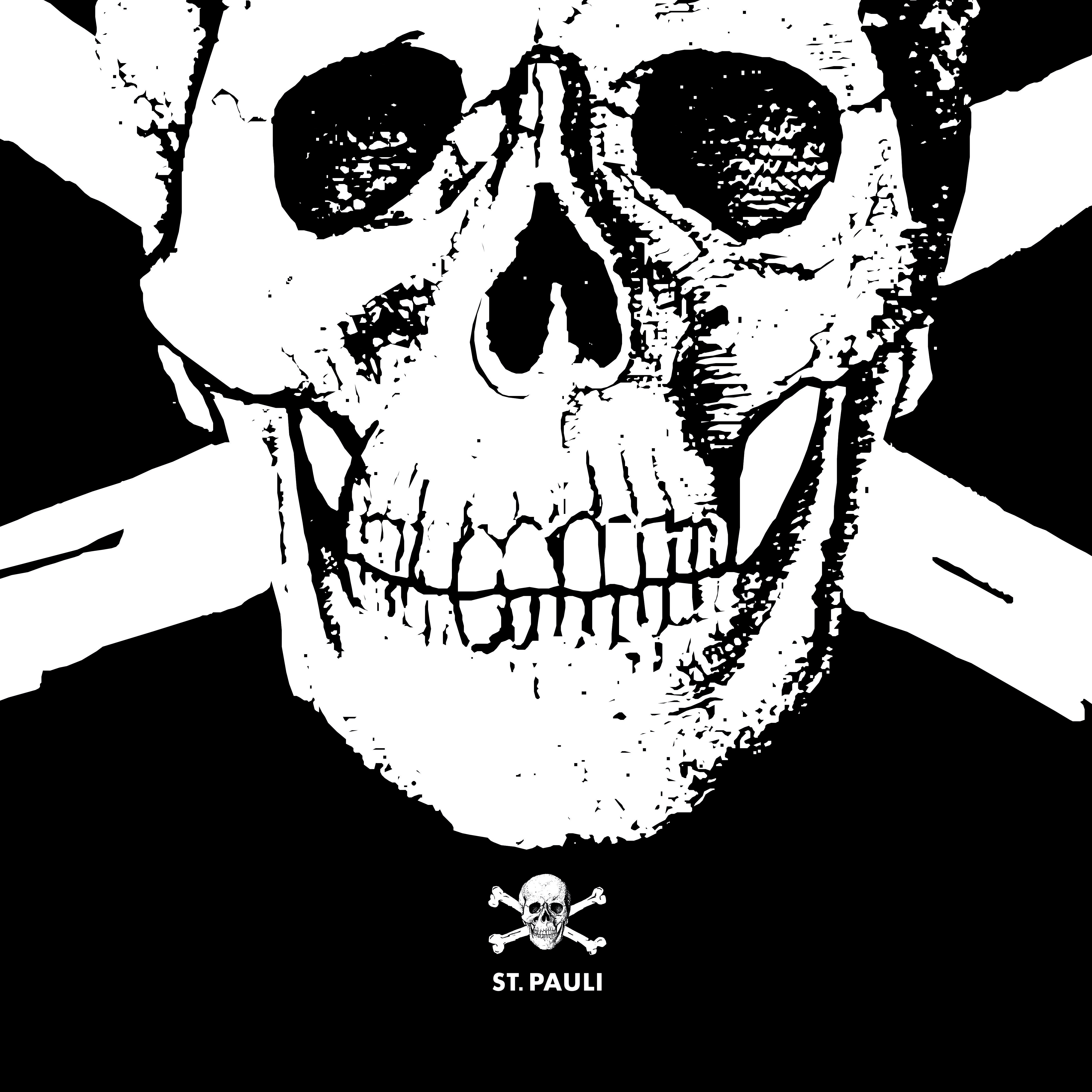 Totenkopf, FC St. Pauli, Jolly Roger, Schwarz-Weiß, Illustration, Hintergrundbild fürs Tablet