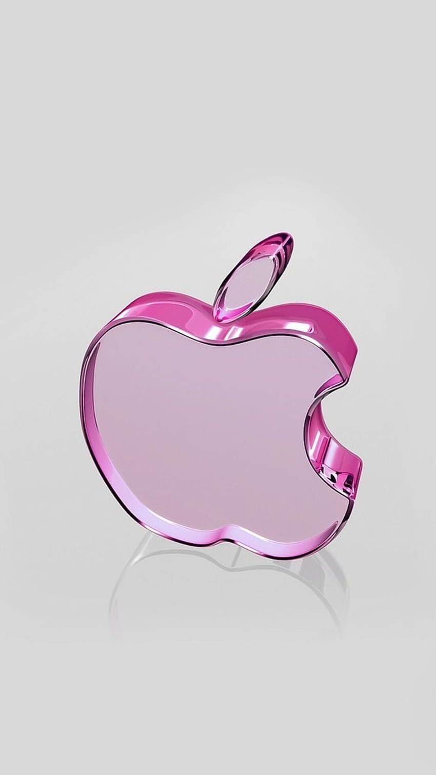 Apple-Logo, Glas, 3D-Logo, Rosa, Grauer Hintergrund, HD, Sperrbildschirm fürs iPhone