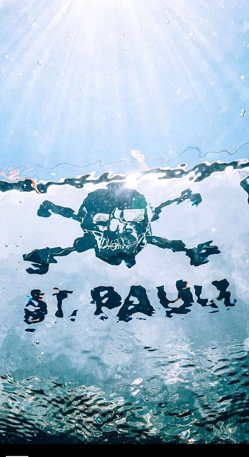 FC St. Pauli, Totenkopf, Unterwasser, Graffiti, Türkis, Hochformat, Hintergrundbild fürs Smartphone