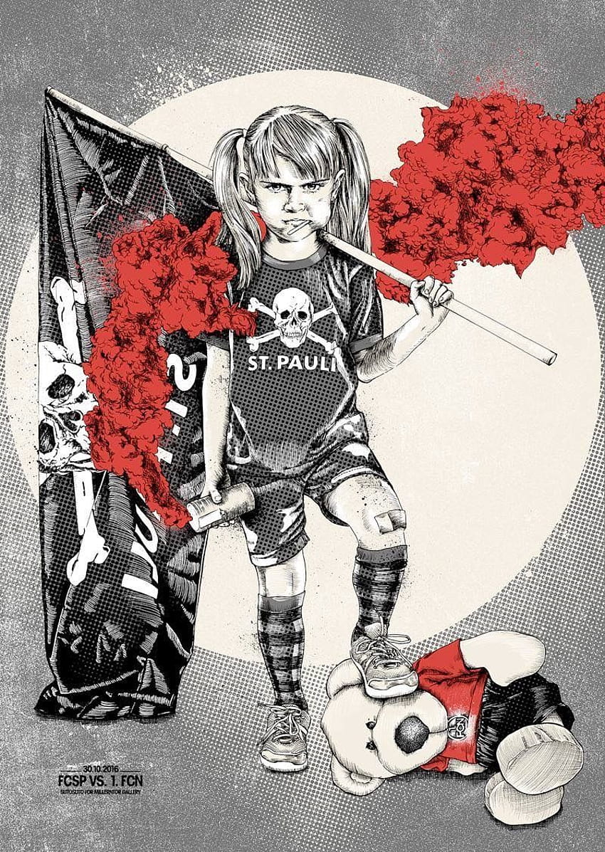 FC St. Pauli, Illustration, Fußballerin, Rosen, Fahne, HD, iPad-Hintergrundbild