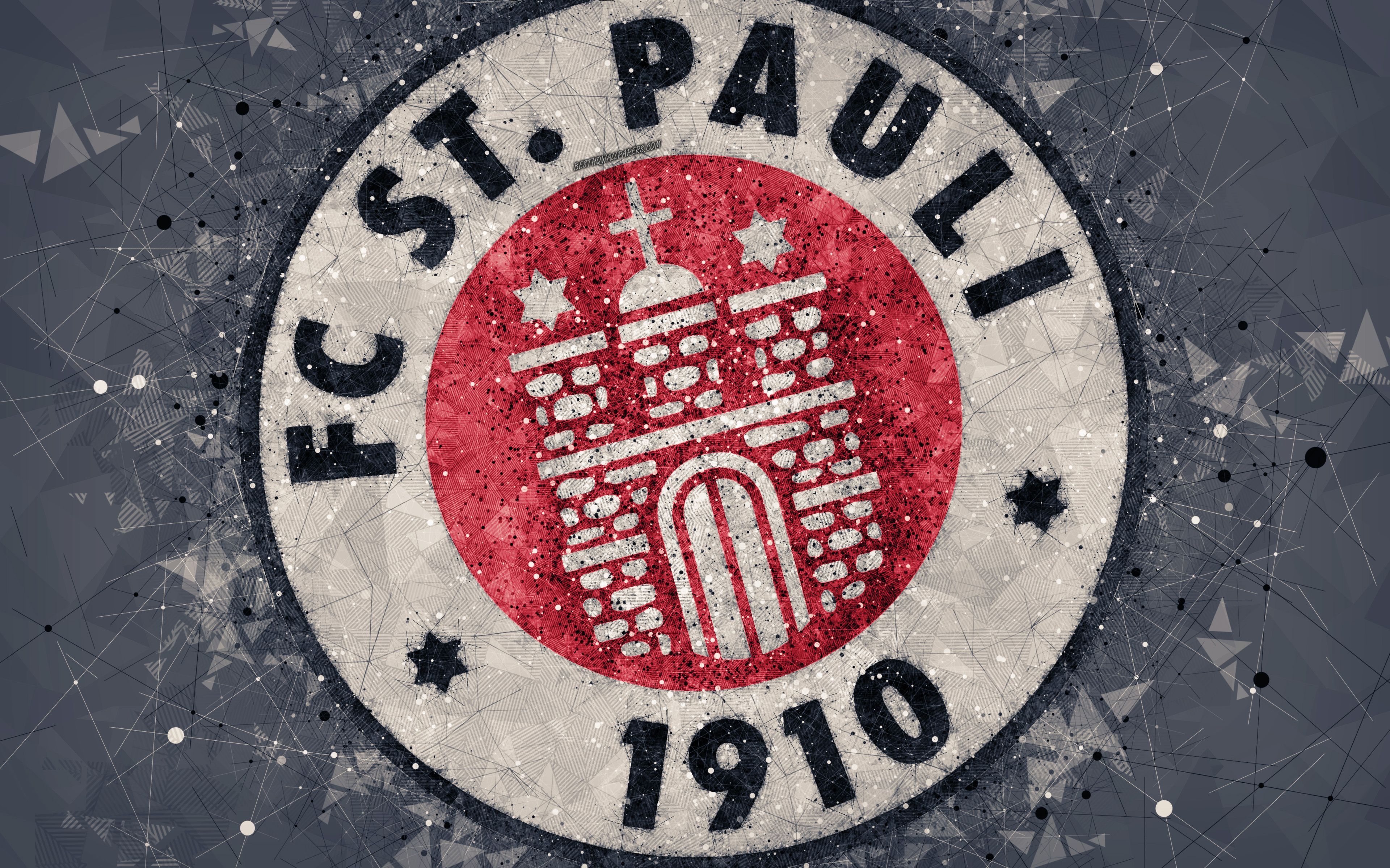 FC St. Pauli, Wappen, Geometrisch, Grau, 1910, 4K, Hintergrund für den Desktop