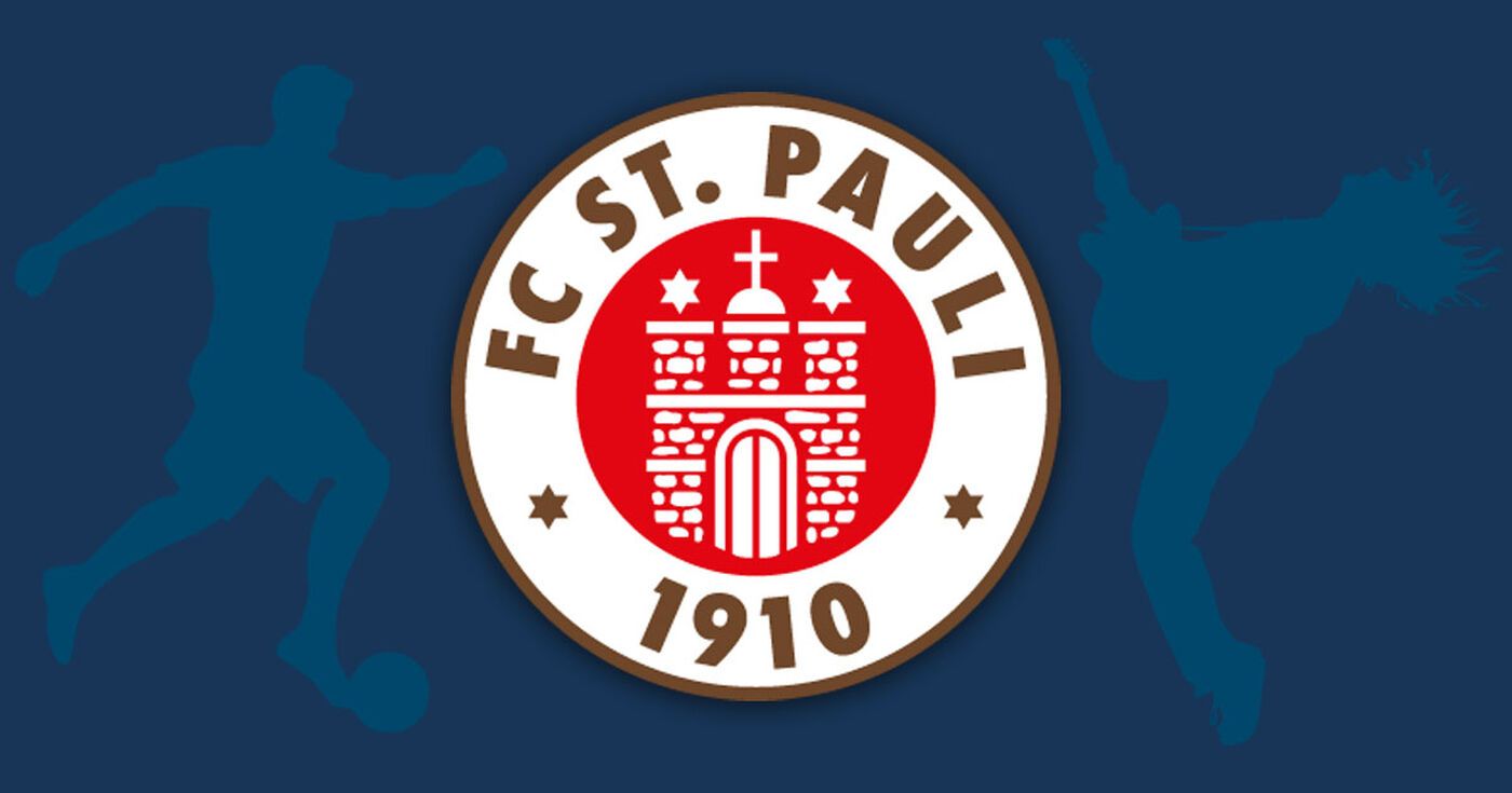FC St. Pauli, Wappen, Fußballer-Silhouetten, Blauer Hintergrund, HD Wallpaper
