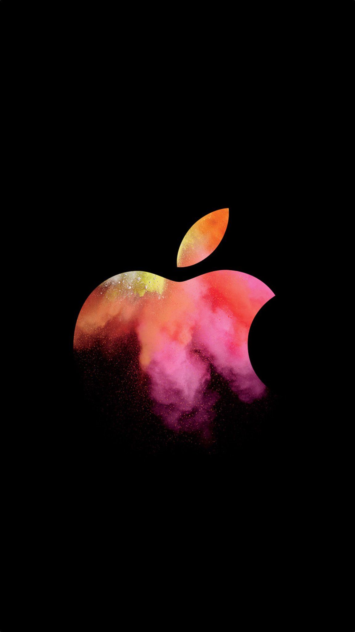 Apple-Logo, Hello Again, Apple Event, Bunt, Schwarzer Hintergrund, Sperrbildschirm fürs iPhone