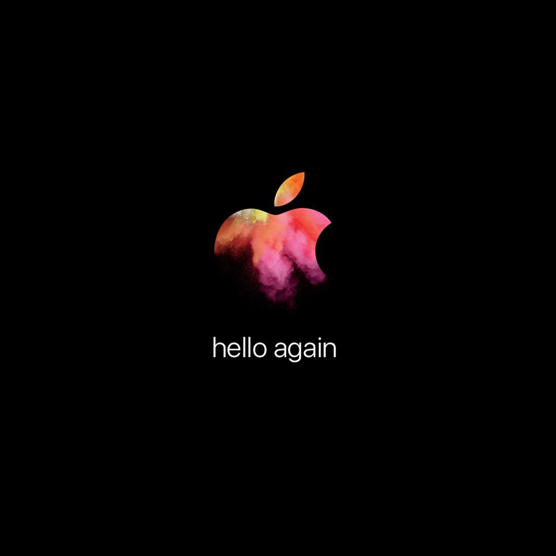 Hello Again, Apple-Logo, Apple Event, Schwarzer Hintergrund, Wallpaper