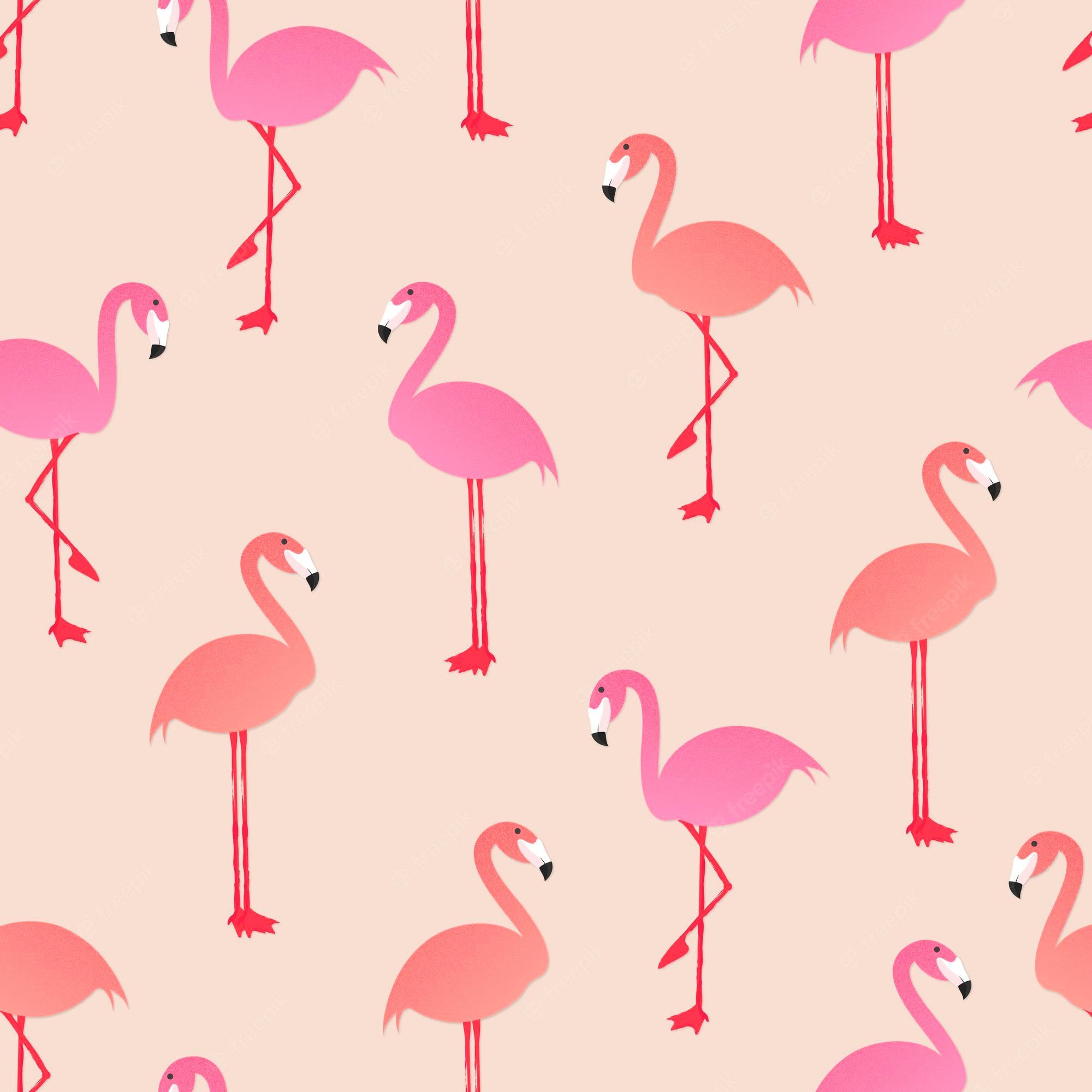 Flamingomuster, Illustration, Pfirsichfarbener Hintergrund, Rosa, Full HD Wallpaper