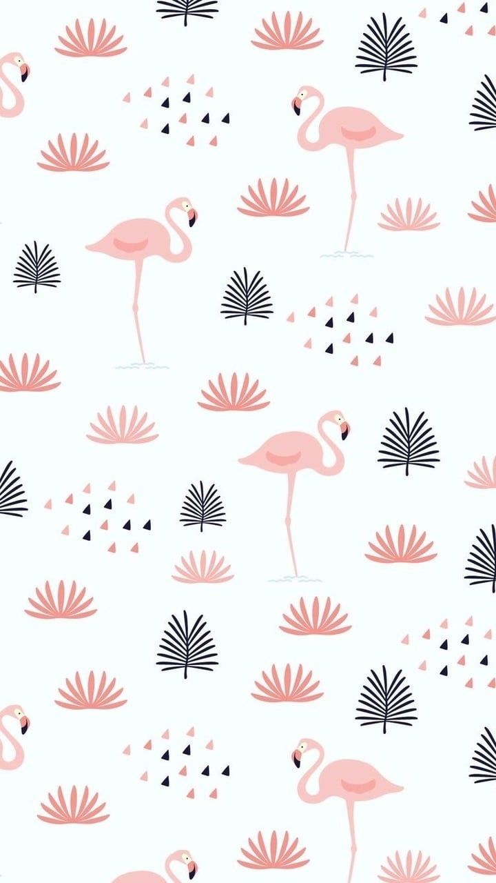 Flamingos, Muster, Palmblätter, Weißer Hintergrund, Pastell, Sperrbildschirm fürs iPhone