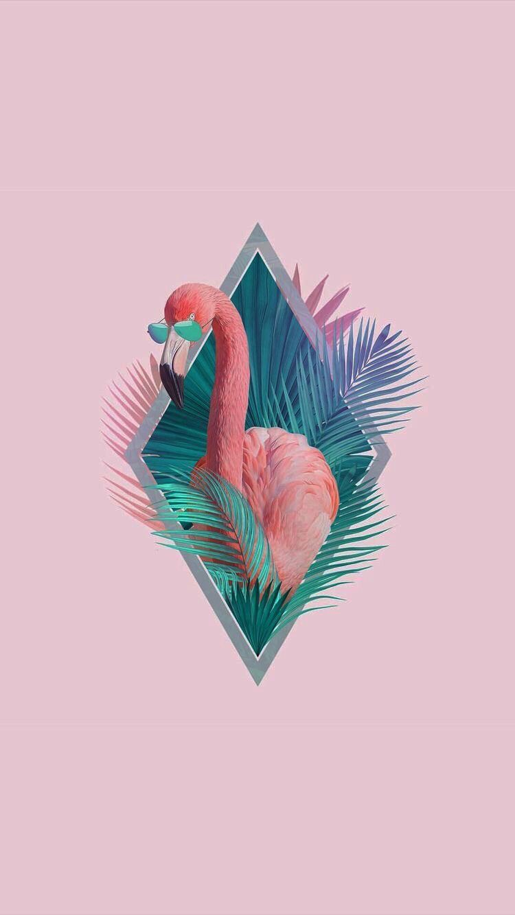 Flamingo, Rautenform, Palmblätter, Rosa Hintergrund, Minimalistisch, Sperrbildschirm fürs iPhone