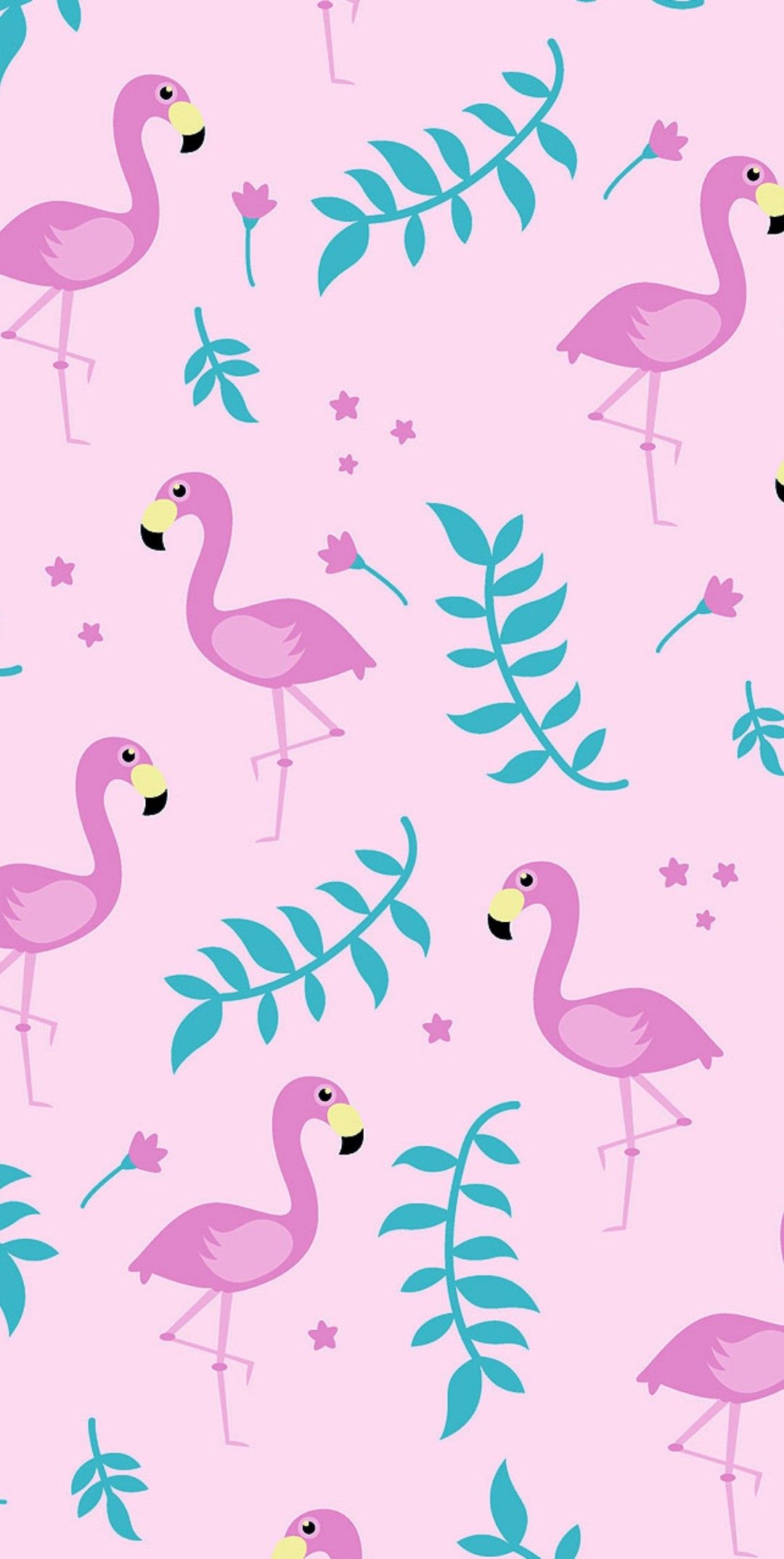 Flamingos, Blätter, Muster, Rosa Hintergrund, Niedlich, Full HD, Sperrbildschirm fürs iPhone