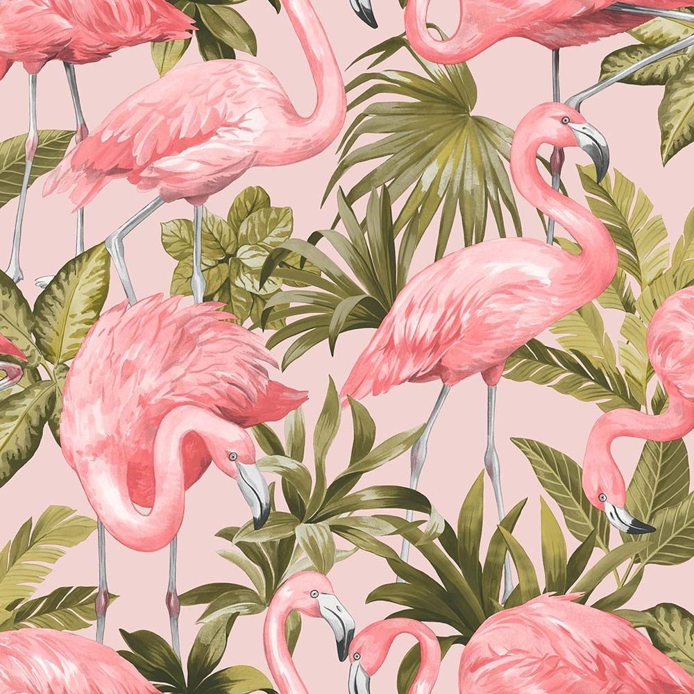 Flamingos, Tropenpflanzen, Illustration, Rosa, Muster, Hintergrundbild für iPad und Tablet