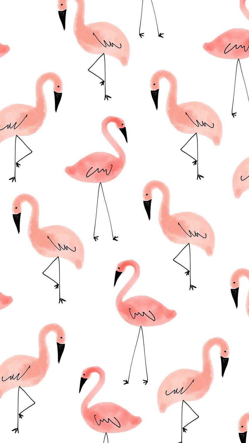 Flamingomuster, Weißer Hintergrund, Illustration, Hochformat, Sperrbildschirm fürs iPhone