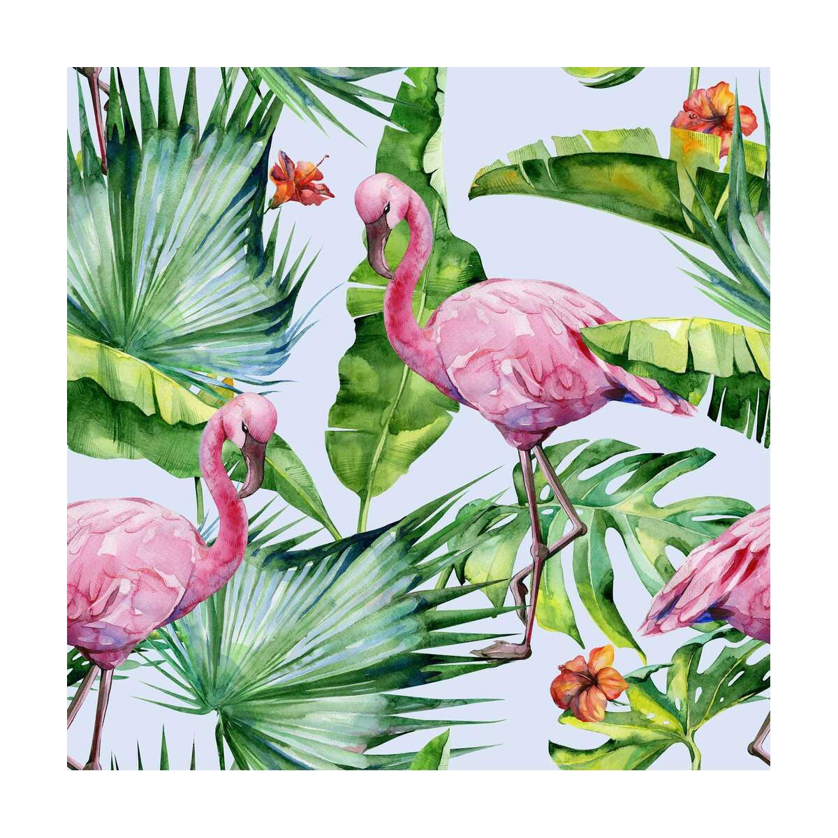 Flamingos, Bananenblätter, Tropenblumen, Aquarell, Muster, Hintergrundbild fürs iPad