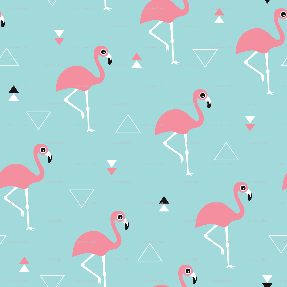 Flamingomuster, Dreiecke, Türkiser Hintergrund, Geometrisch, Wallpaper