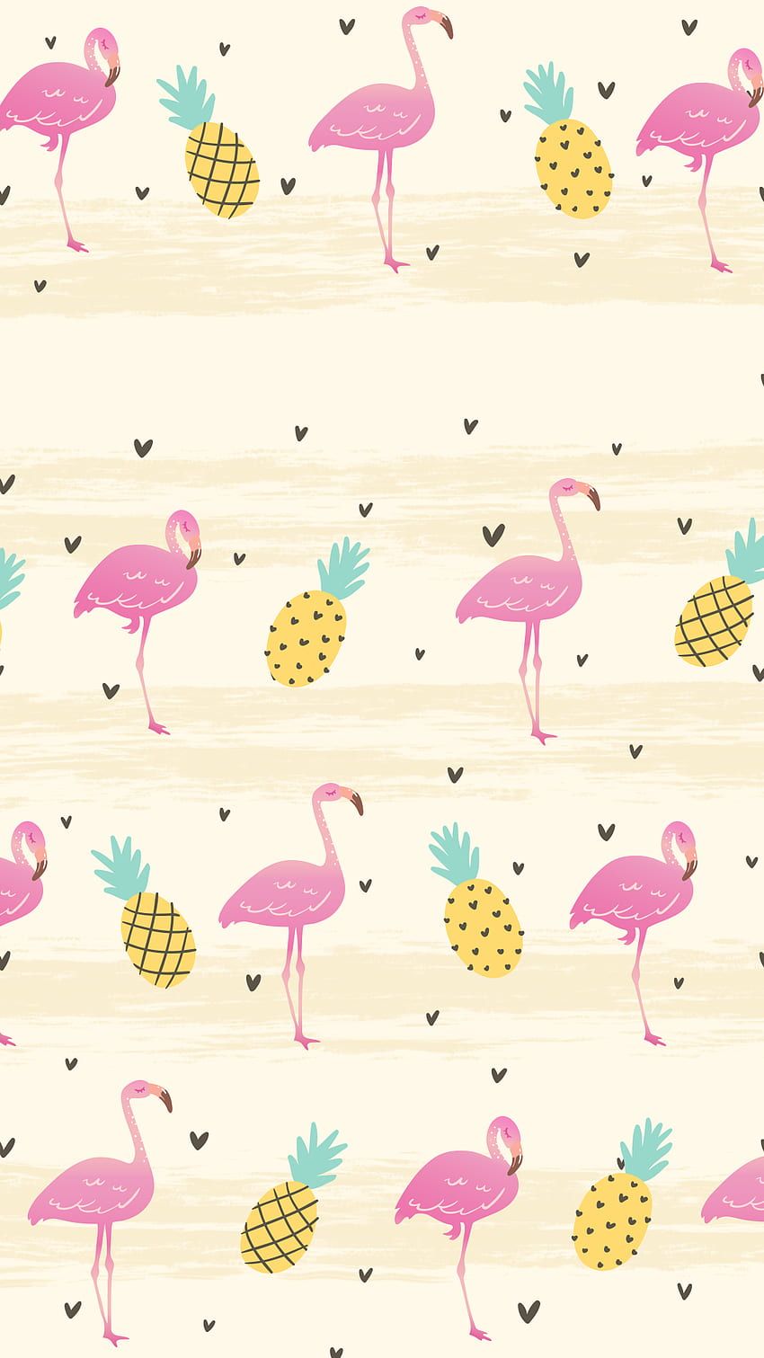 Flamingos, Ananas, Muster, Beiger Hintergrund, Hochformat, Sperrbildschirm fürs iPhone