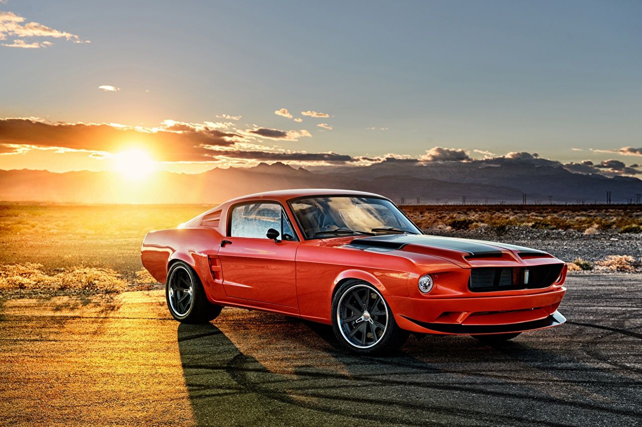 Ford Mustang, Oldtimer, Rotes Auto, Sonnenuntergang, Muscle Car, HD, Desktop-Hintergrund