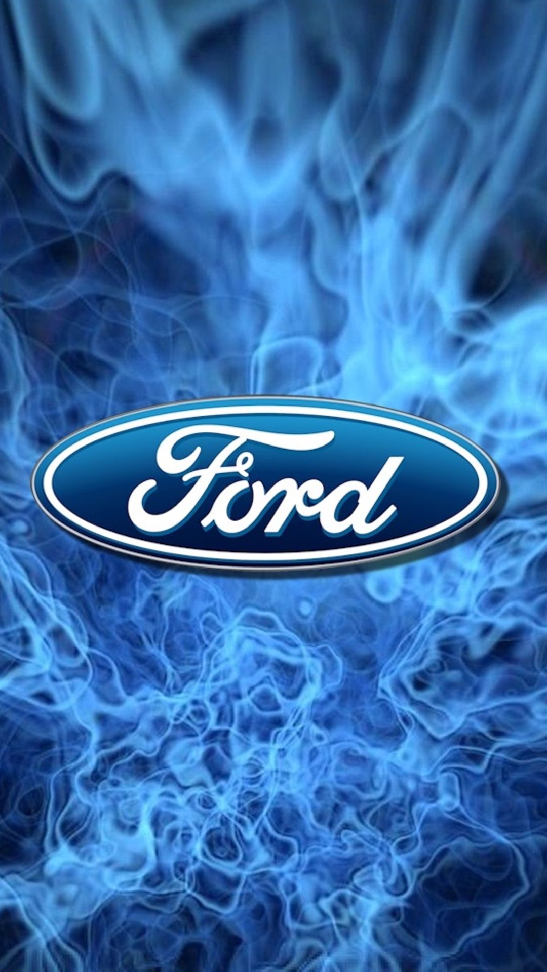 Ford, Logo, Blaue Flammen, Hochformat, Hintergrundbild für iPhone und Android