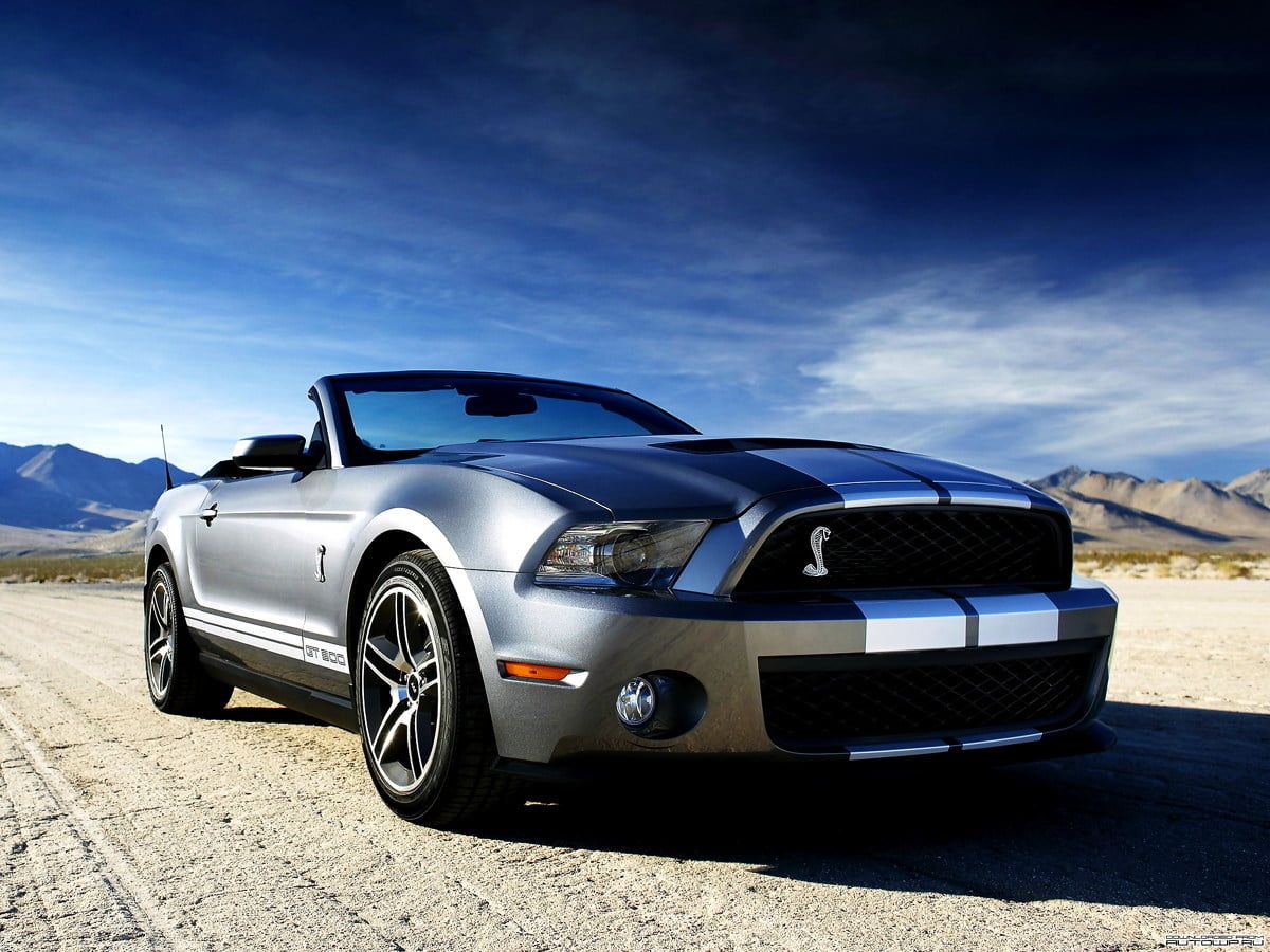 Ford Shelby GT500, Cabrio, Silber, Rennstreifen, Wüste, Hintergrundbild für iPad und Tablet