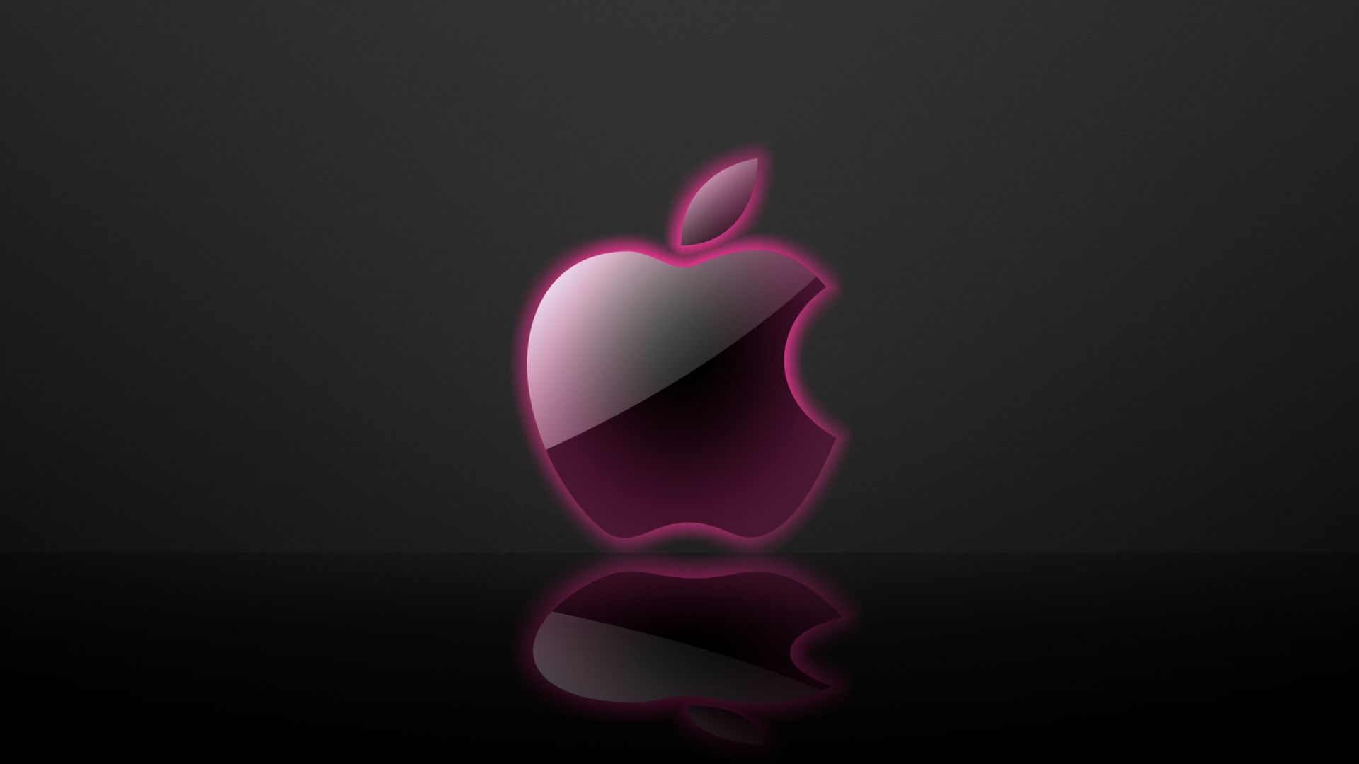 Apple-Logo, Pink, Spiegelung, Schwarzer Hintergrund, Full HD Wallpaper