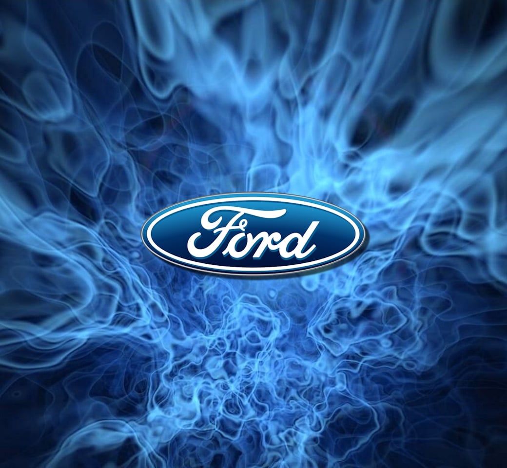 Ford, Logo, Blaue Flammen, Blauer Hintergrund, Wallpaper