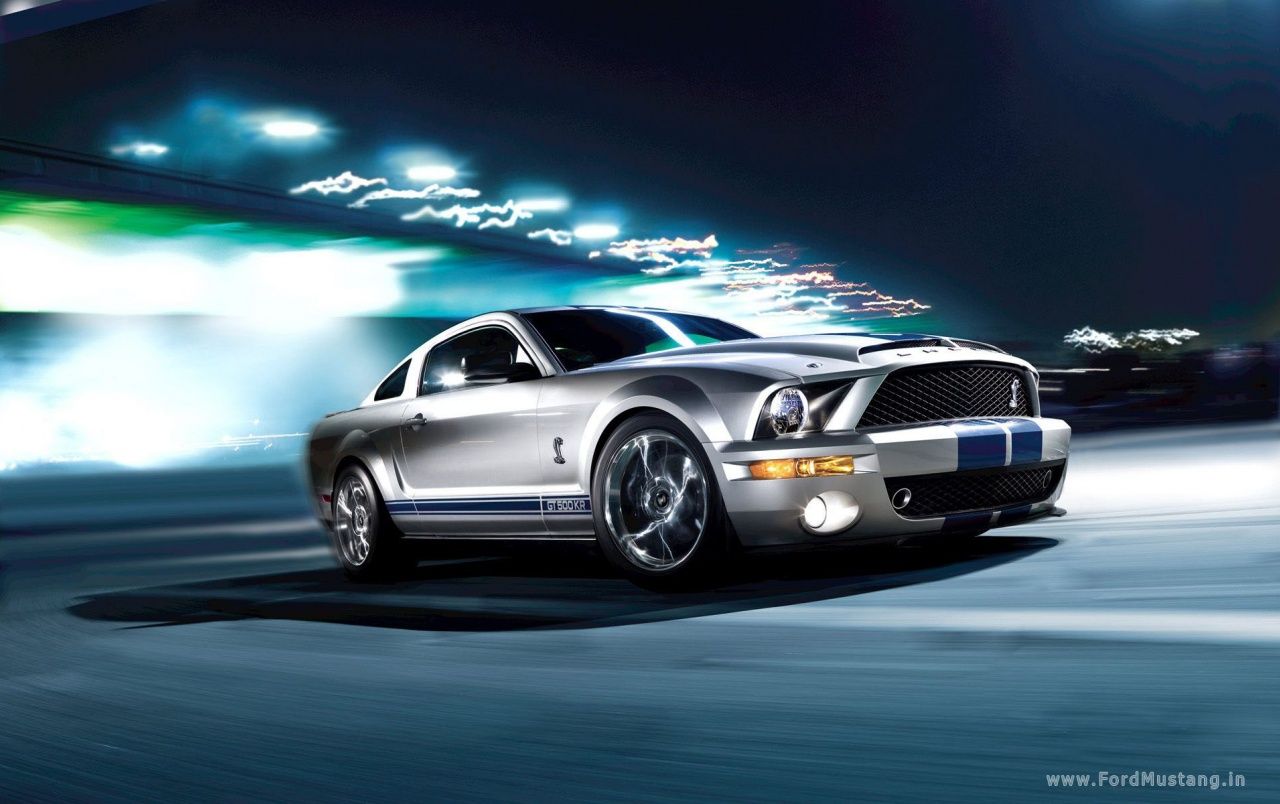 Ford Shelby GT500, Ford Mustang, Bewegungsunschärfe, Nacht, Silber, HD, Breitbild-Hintergrundbild
