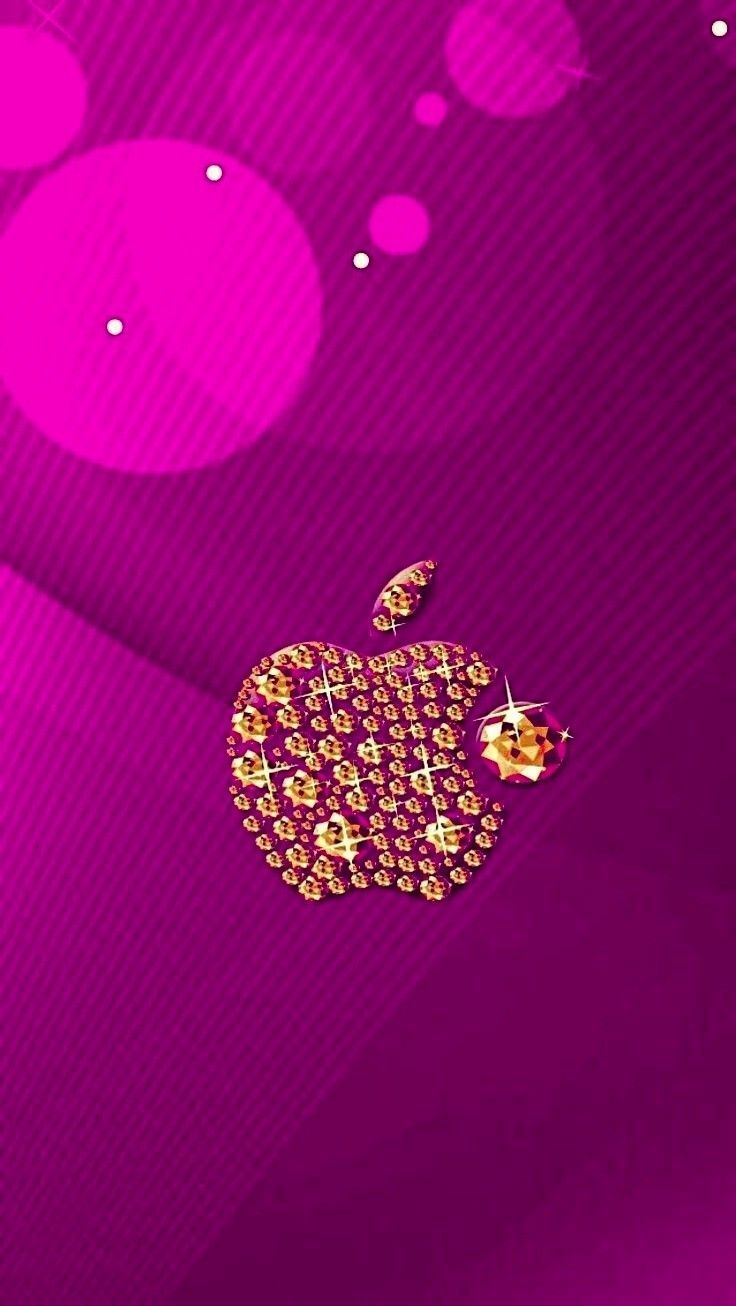 Apple-Logo, Gold, Bokeh, Magenta, Lila, Hintergrundbild für iPhone und Android