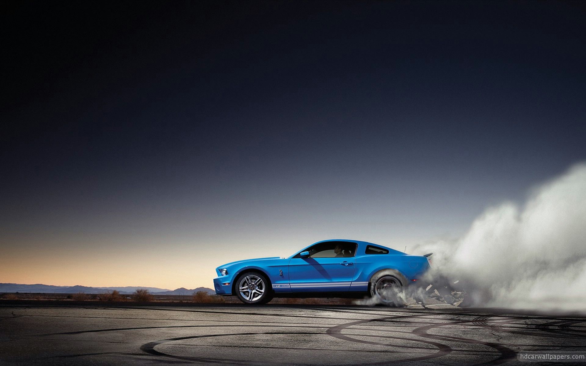Ford Shelby GT500, Ford Mustang, Burnout, Reifenqualm, Blau, Full HD, Desktop-Hintergrund