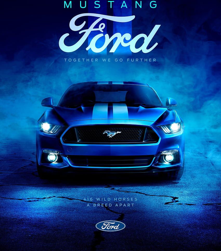 Ford Mustang, Poster, Blau, Rennstreifen, Logo, Hintergrundbild für iPad und Tablet