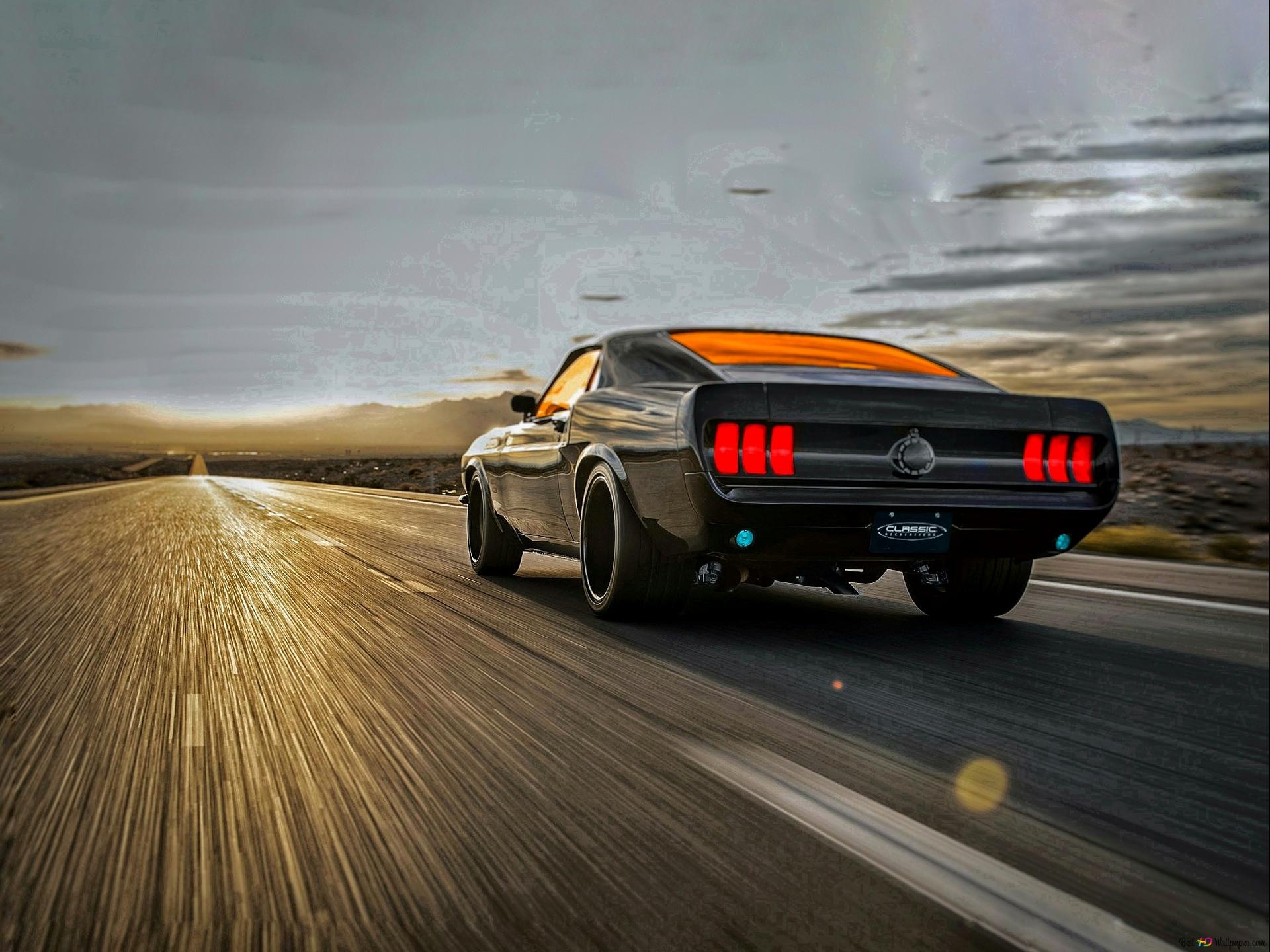 Ford Mustang, Muscle Car, Bewegungsunschärfe, Rückleuchten, Straße, Full HD, Tablet-Hintergrund