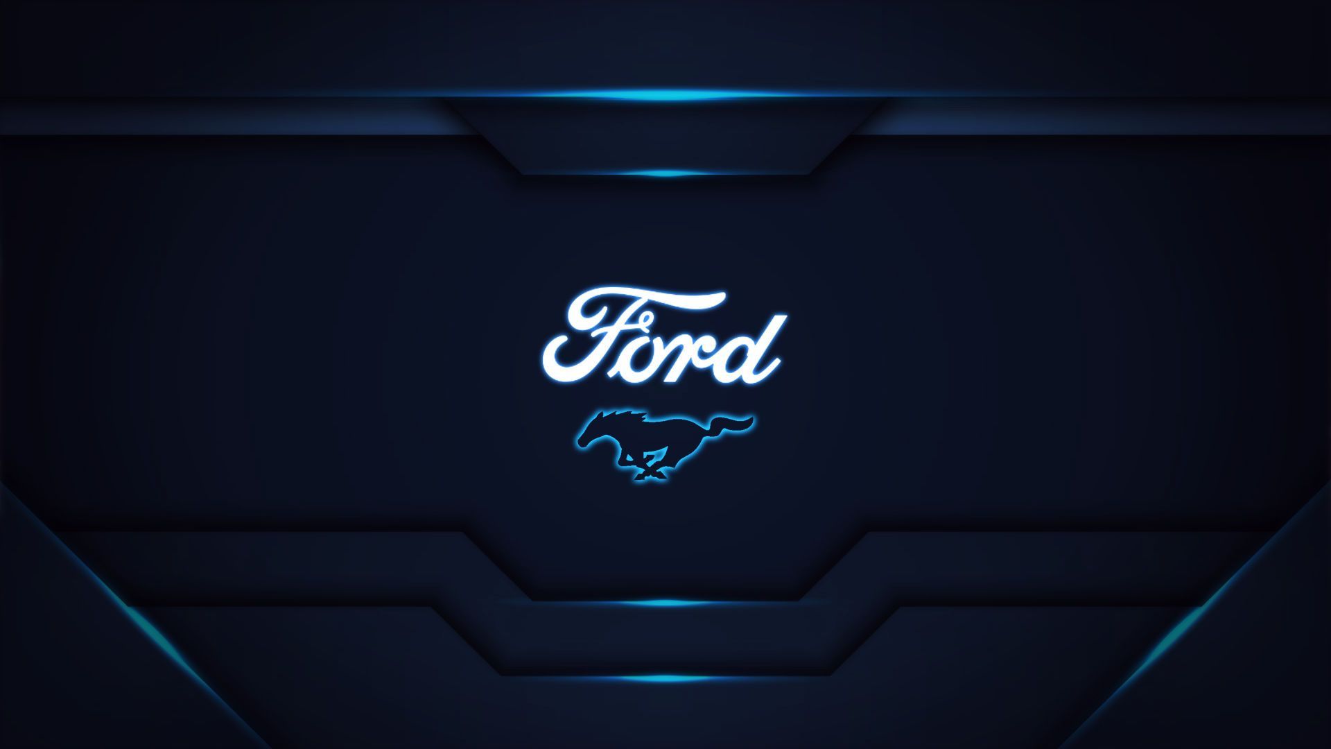 Ford, Mustang-Logo, Blaues Neon, Technologie-Design, Dunkel, Full HD, Laptop-Hintergrundbild