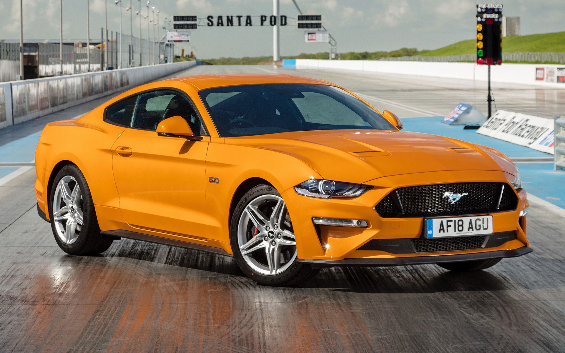 Ford Mustang GT, Santa Pod Raceway, Dragstrip, Orange, Rennstrecke, Full HD, Windows-Hintergrundbild
