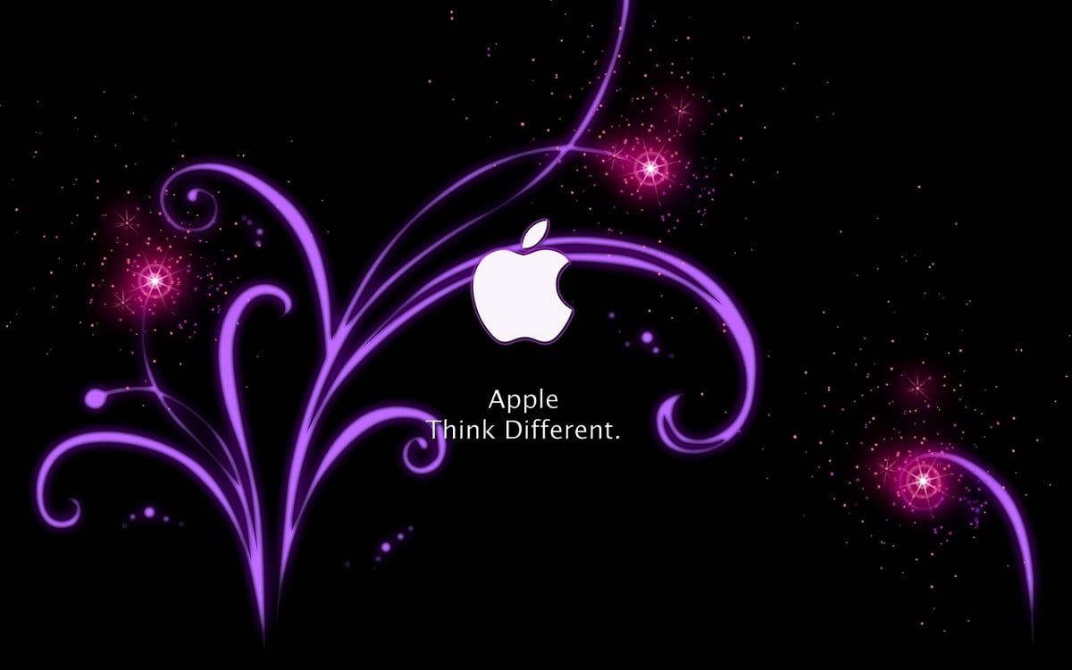 Think Different, Apple-Logo, Apple, Lila Ranken, Schwarzer Hintergrund, Wallpaper